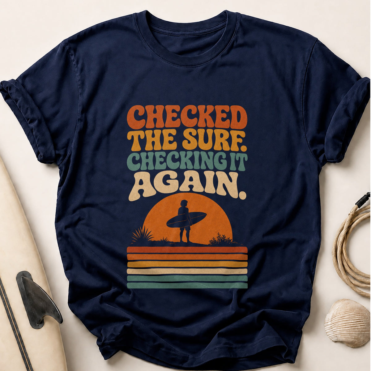 Checked The Surf Checking It Again 69 Tee - Navy