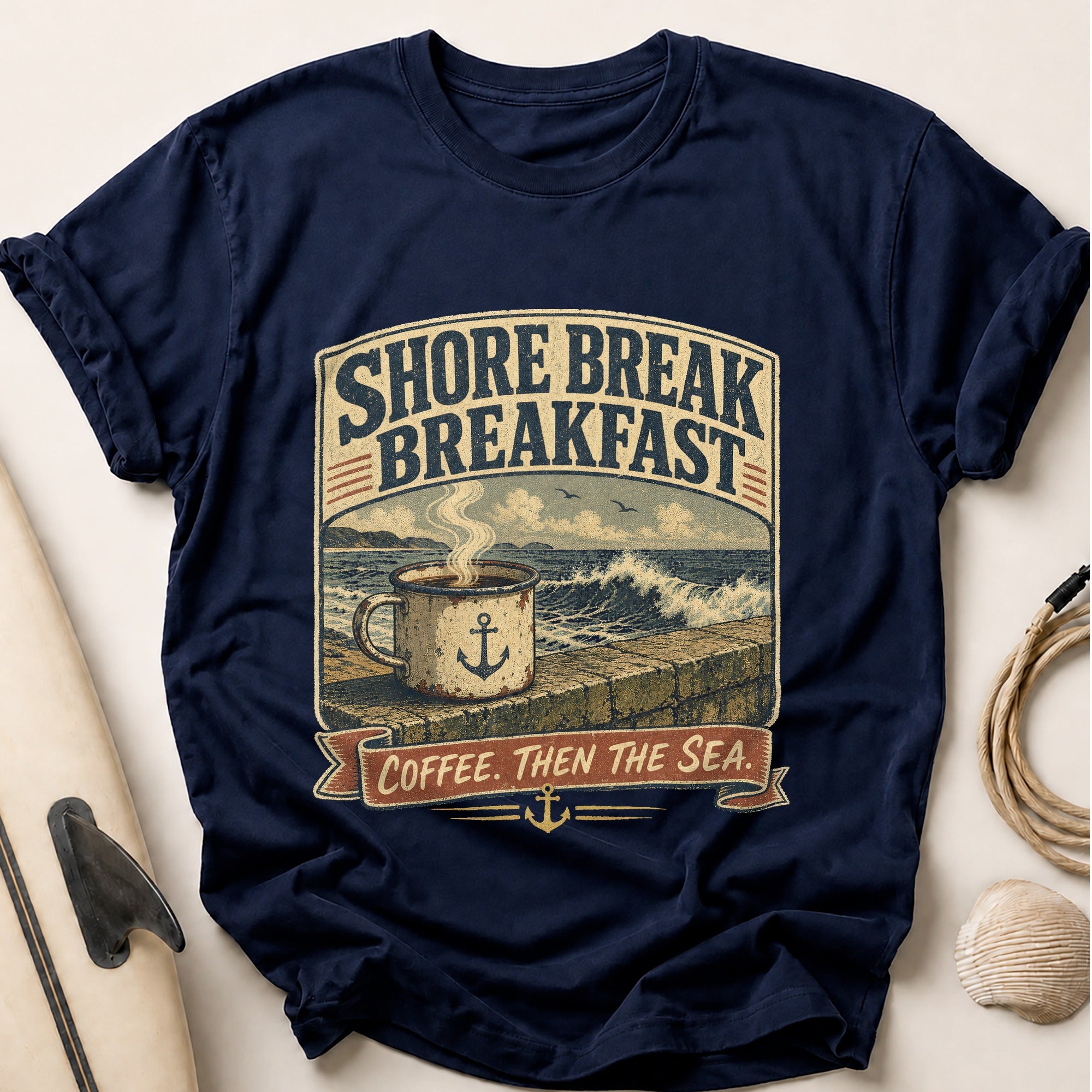 Coffee Then The Sea Tee - Navy