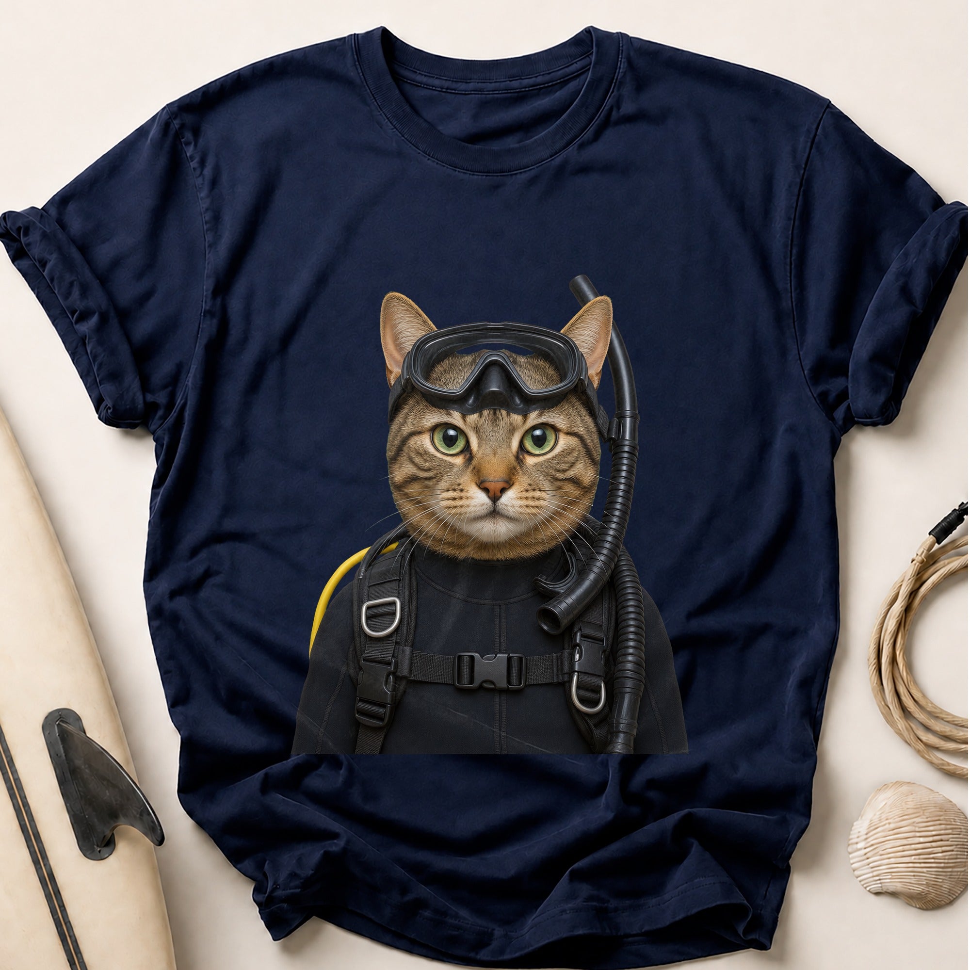 Diving Cat Tee - Navy