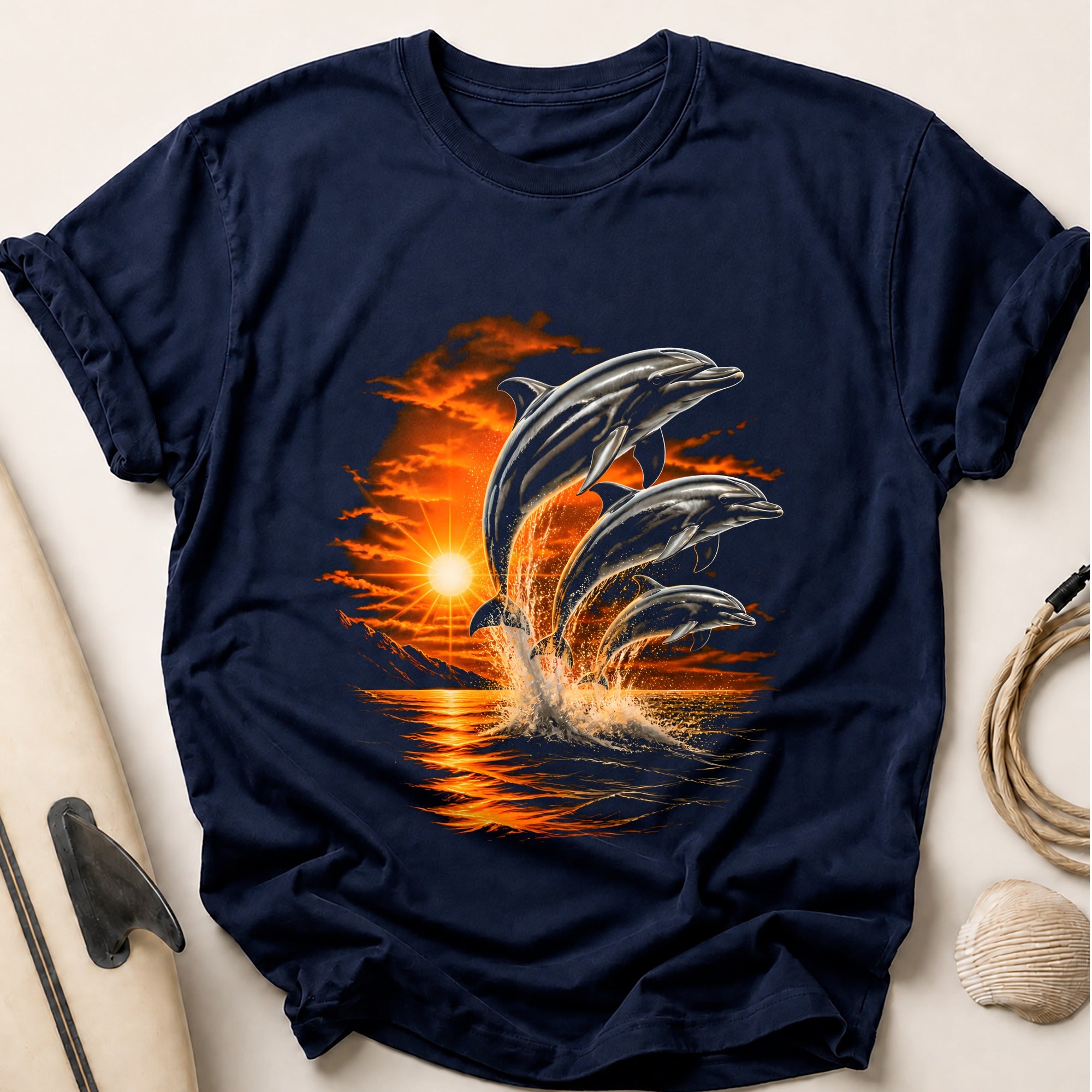Dolphins Sunset Fire Tee - Navy