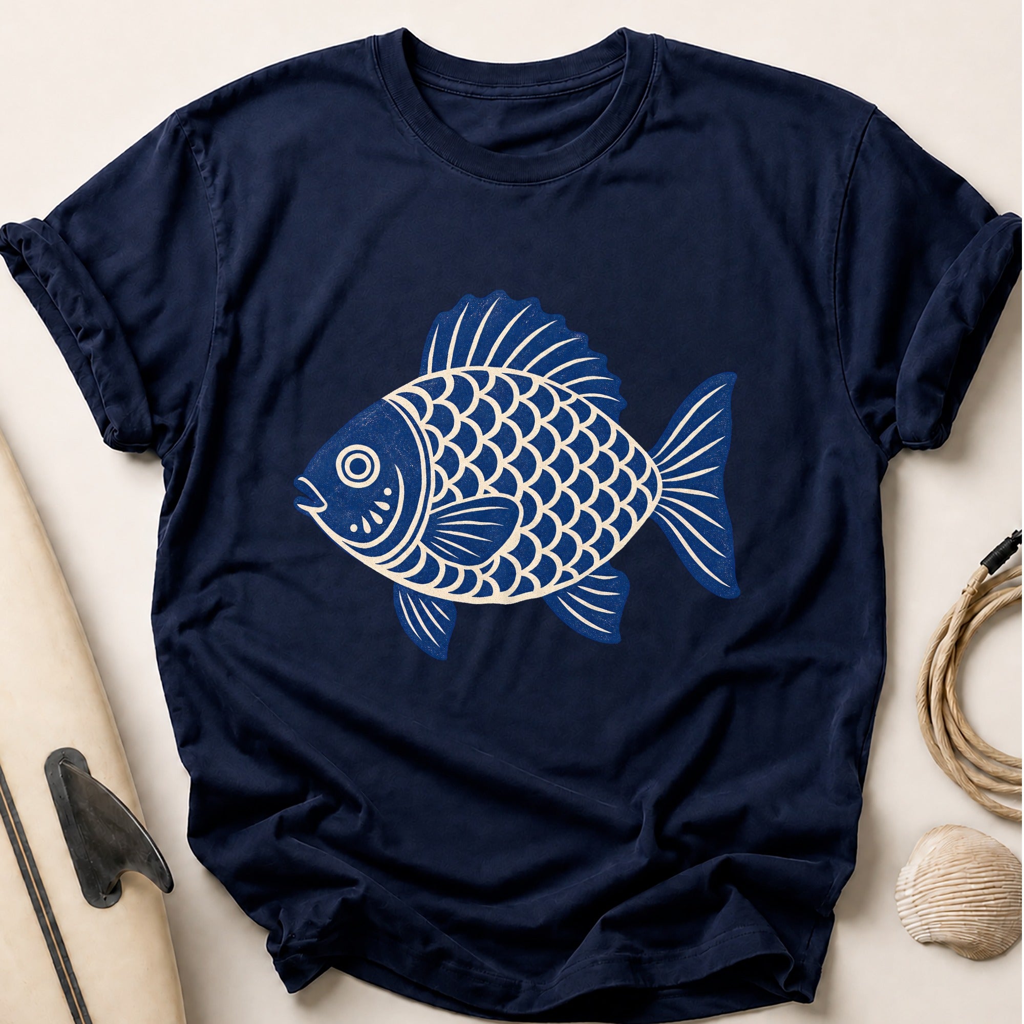 Folk Fish Tee - Navy