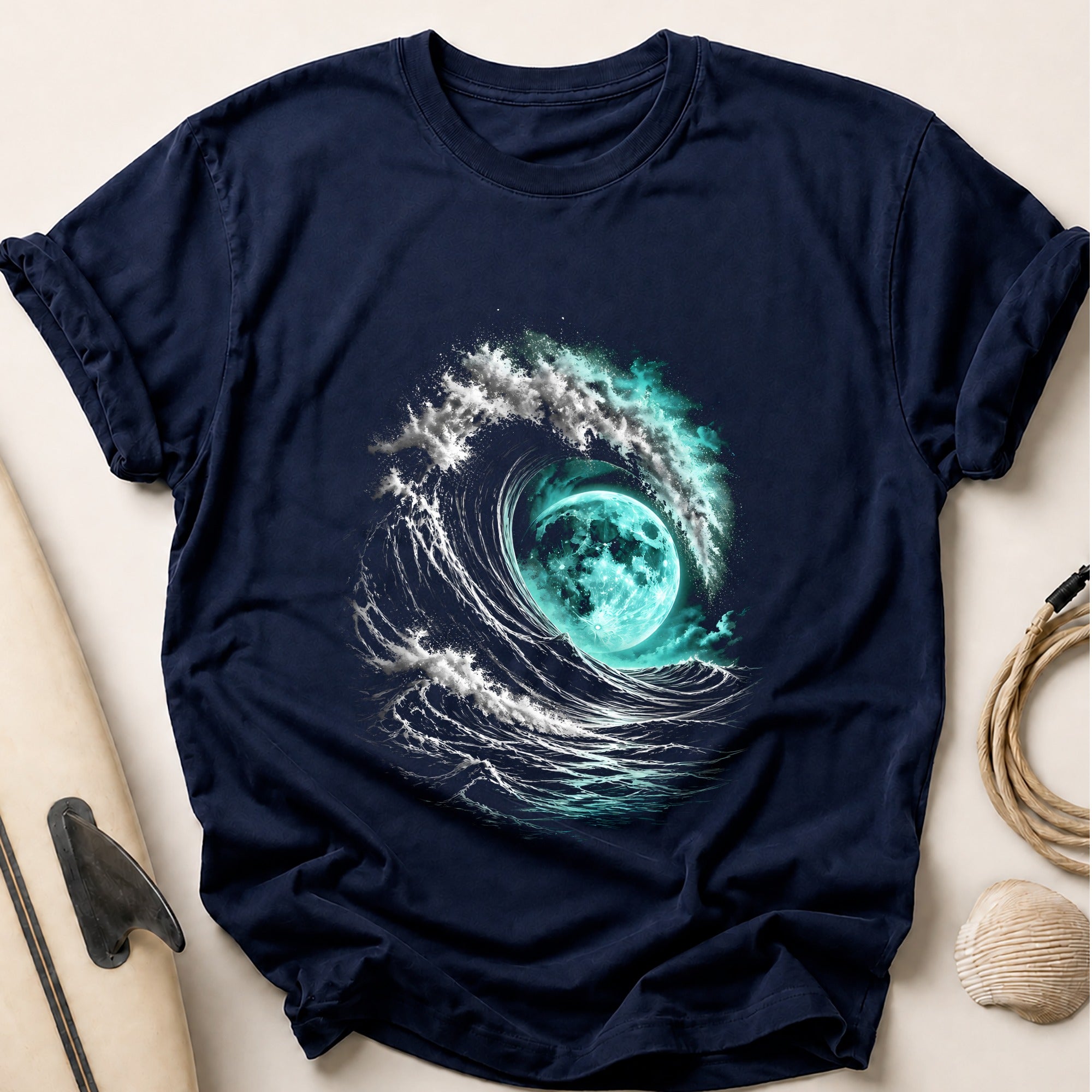 Great Wave Teal Tee - Navy