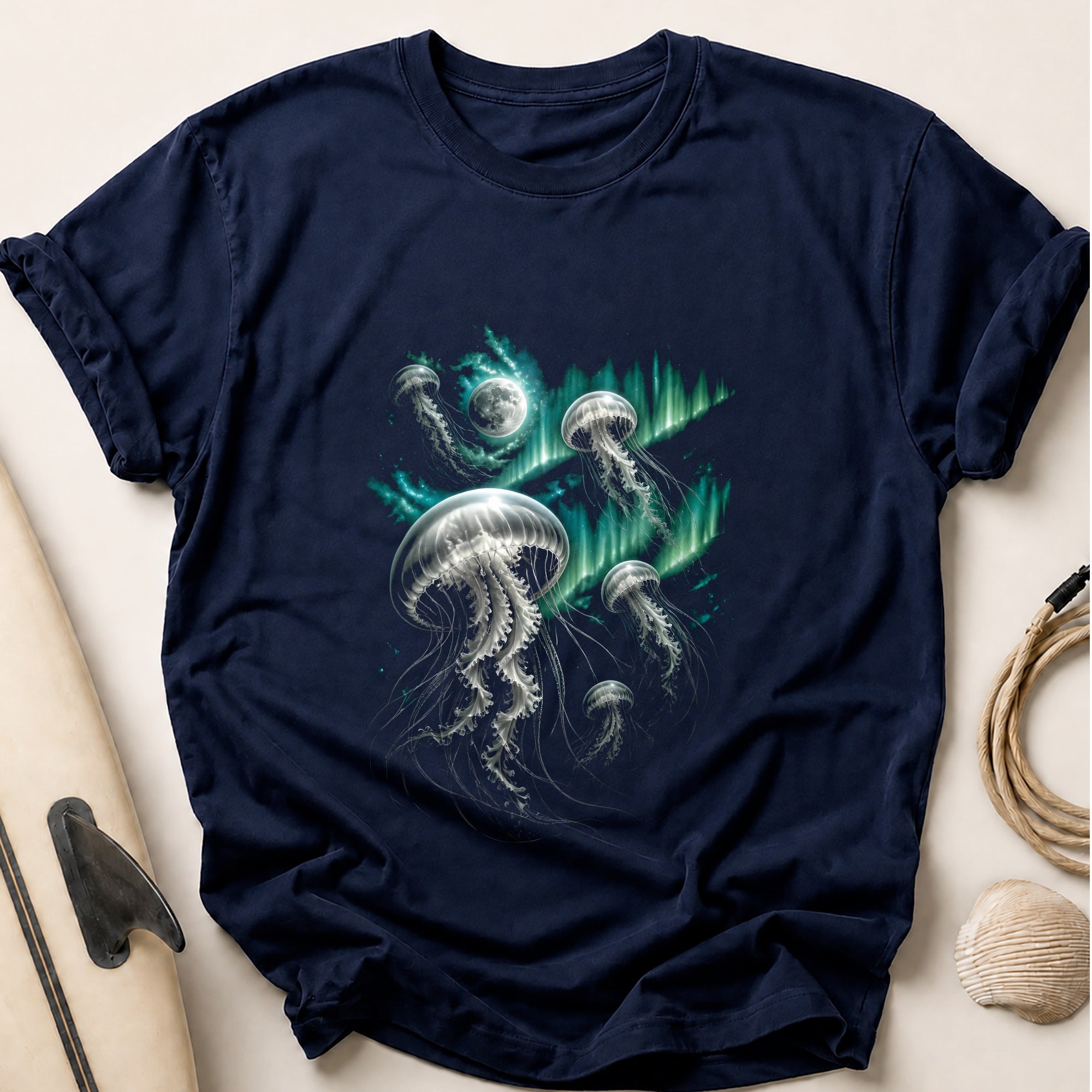 Jellyfish Aurora Teal Tee - Navy