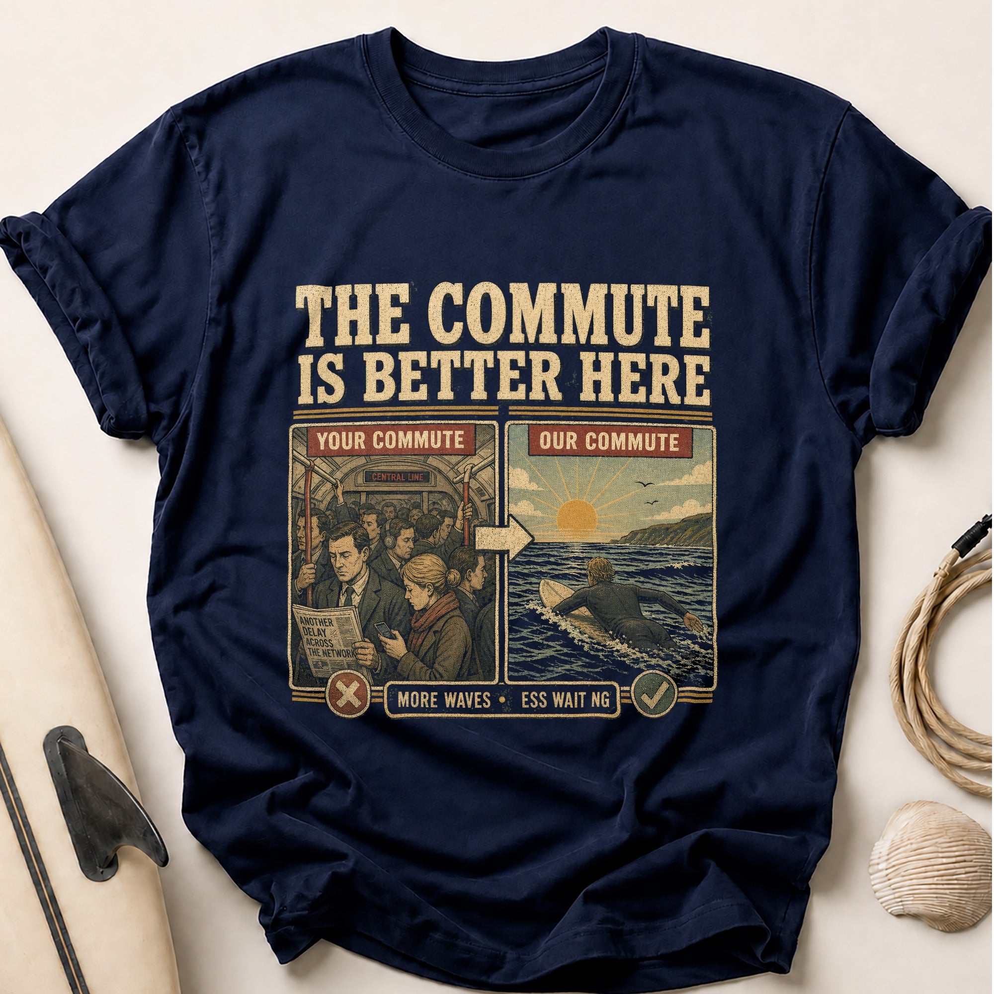 More Waves Less Waiting Tee - Navy