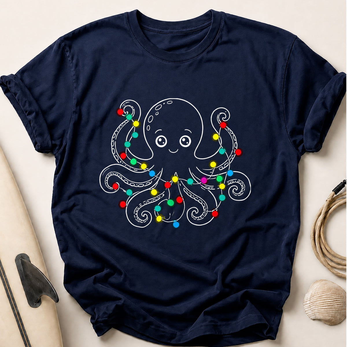 Octopus Christmas Lights 57 Tee - Navy