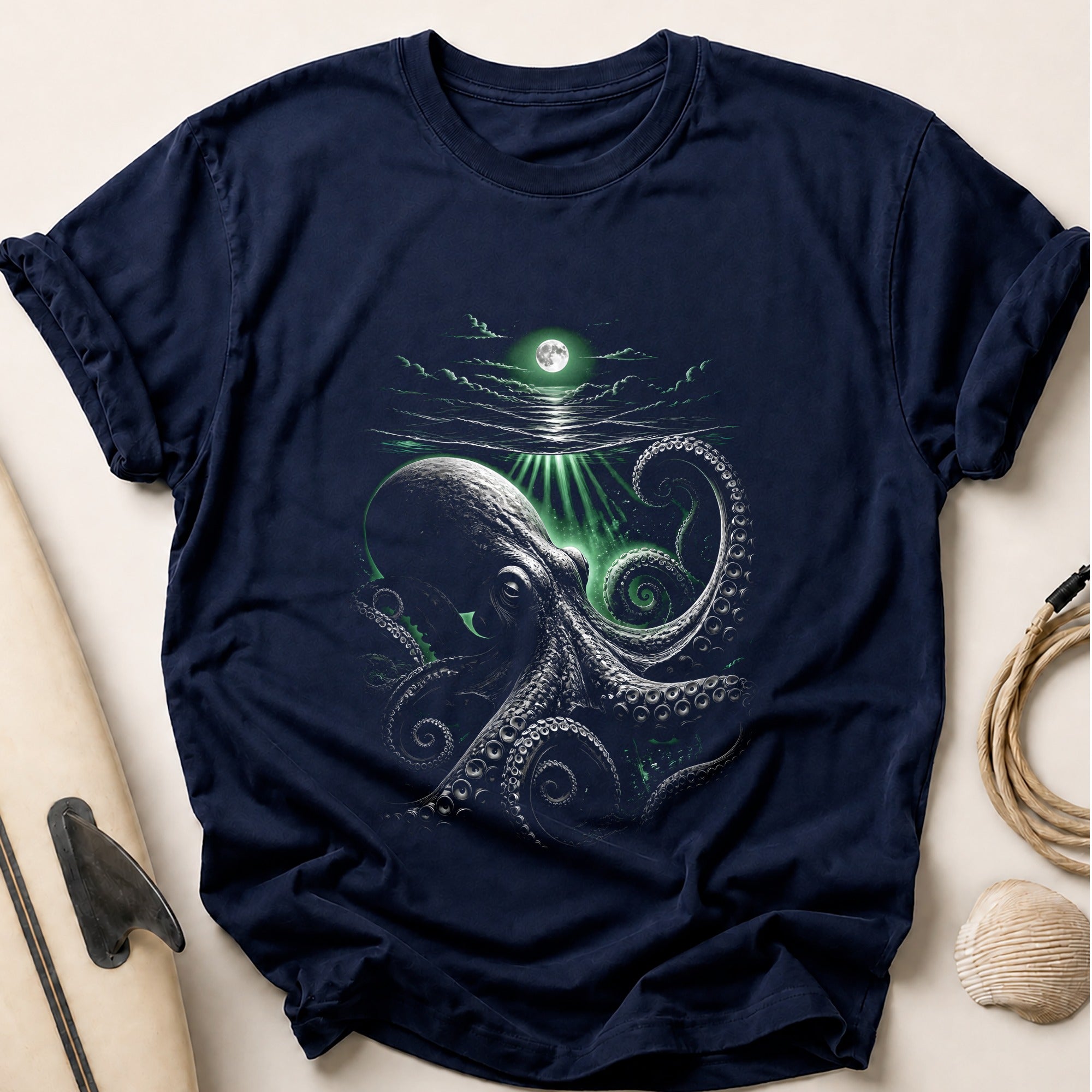 Octopus Green Glow Tee - Navy