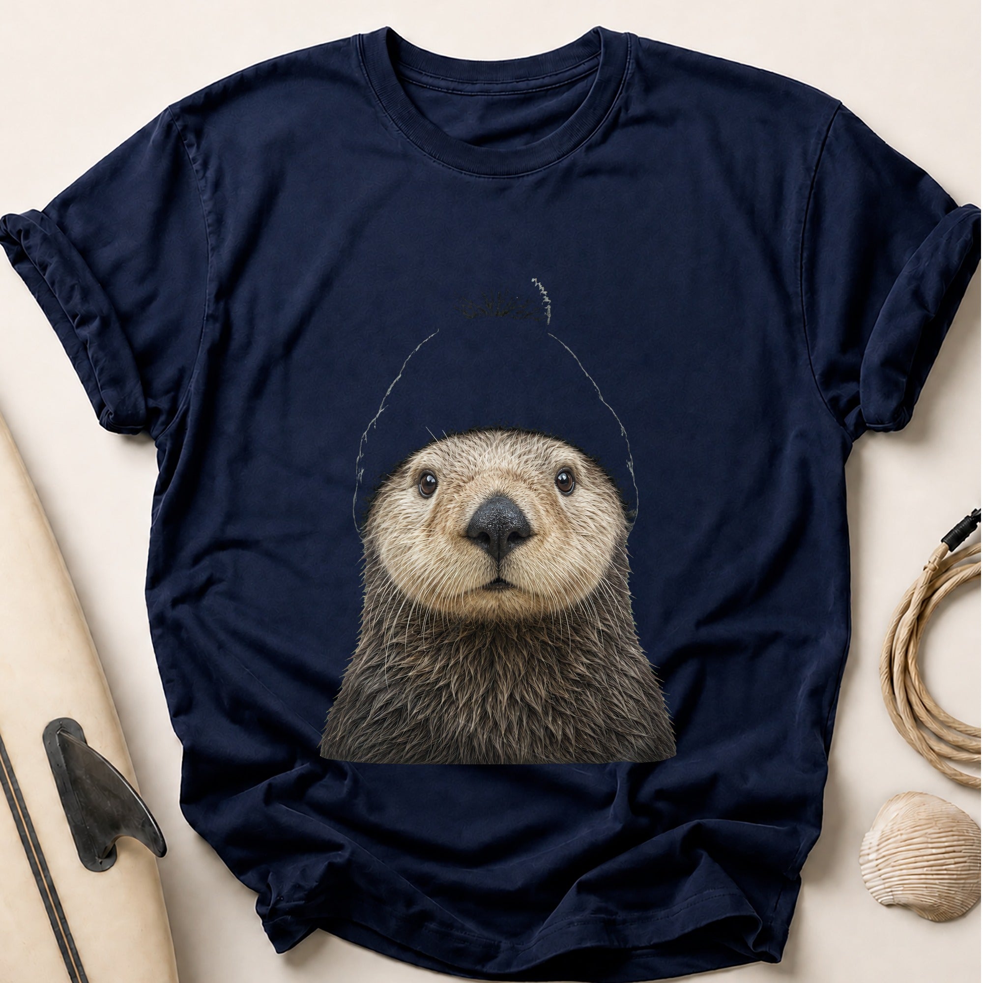 Otter In Beanie Tee - Navy