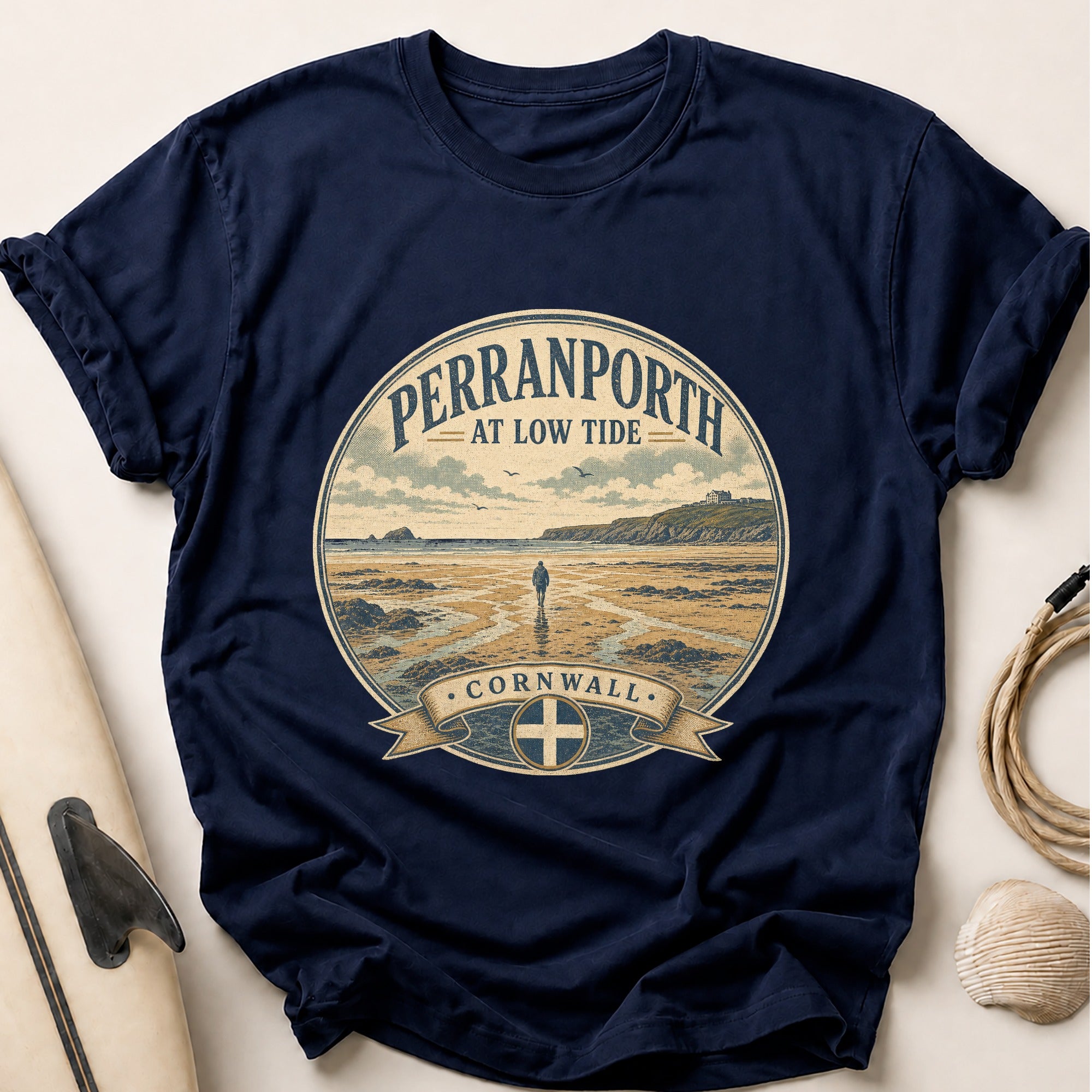 Perranporth Low Tide Tee - Navy