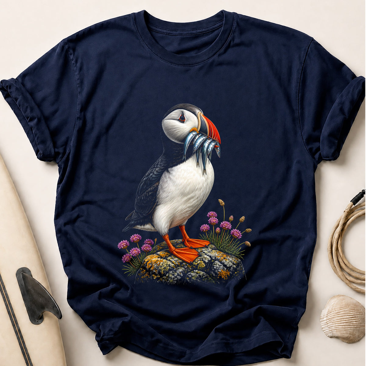 Puffin With Fish 77 Tee - Navy
