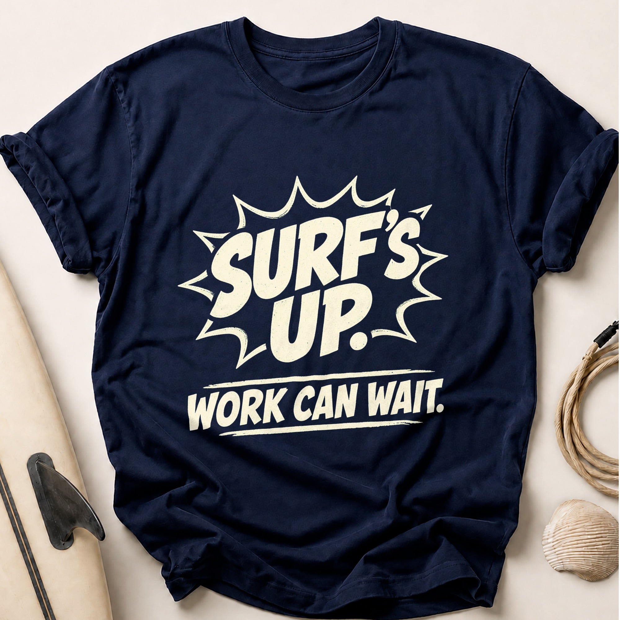 Surfs Up Work Can Wait Tee - Navy
