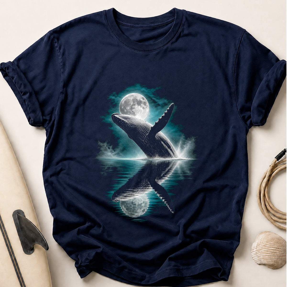 Whale Reflection Teal 32 Tee - Navy