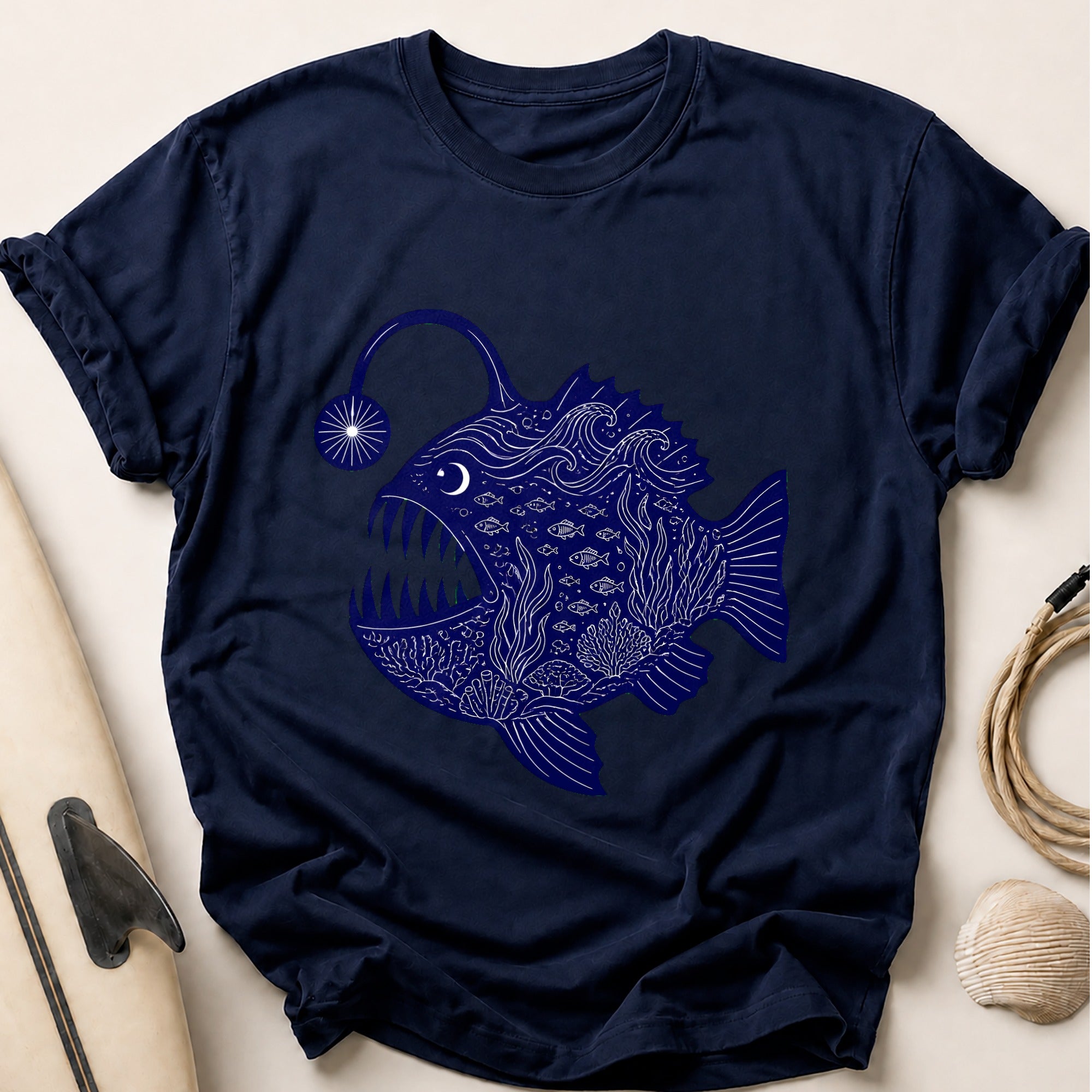 Anglerfish Deep Sea Ocean Creature Funny Tee - Navy