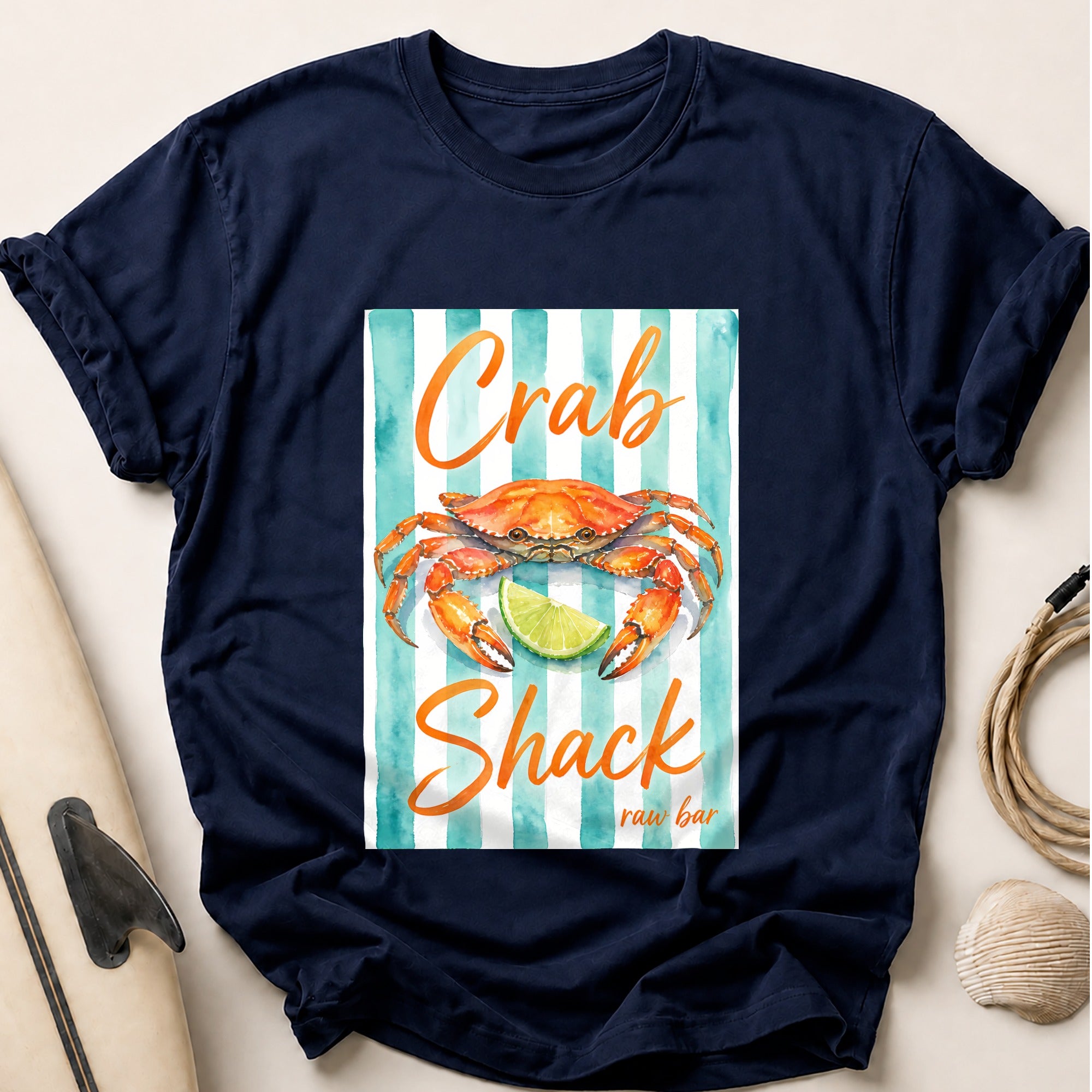 Crab Shack Raw Bar Seafood Coastal Tee - Navy