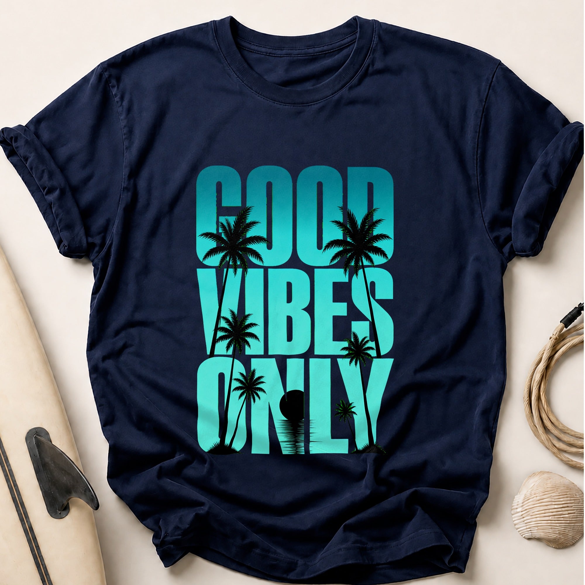 Good Vibes Palm Tree Tropical Tee - Navy