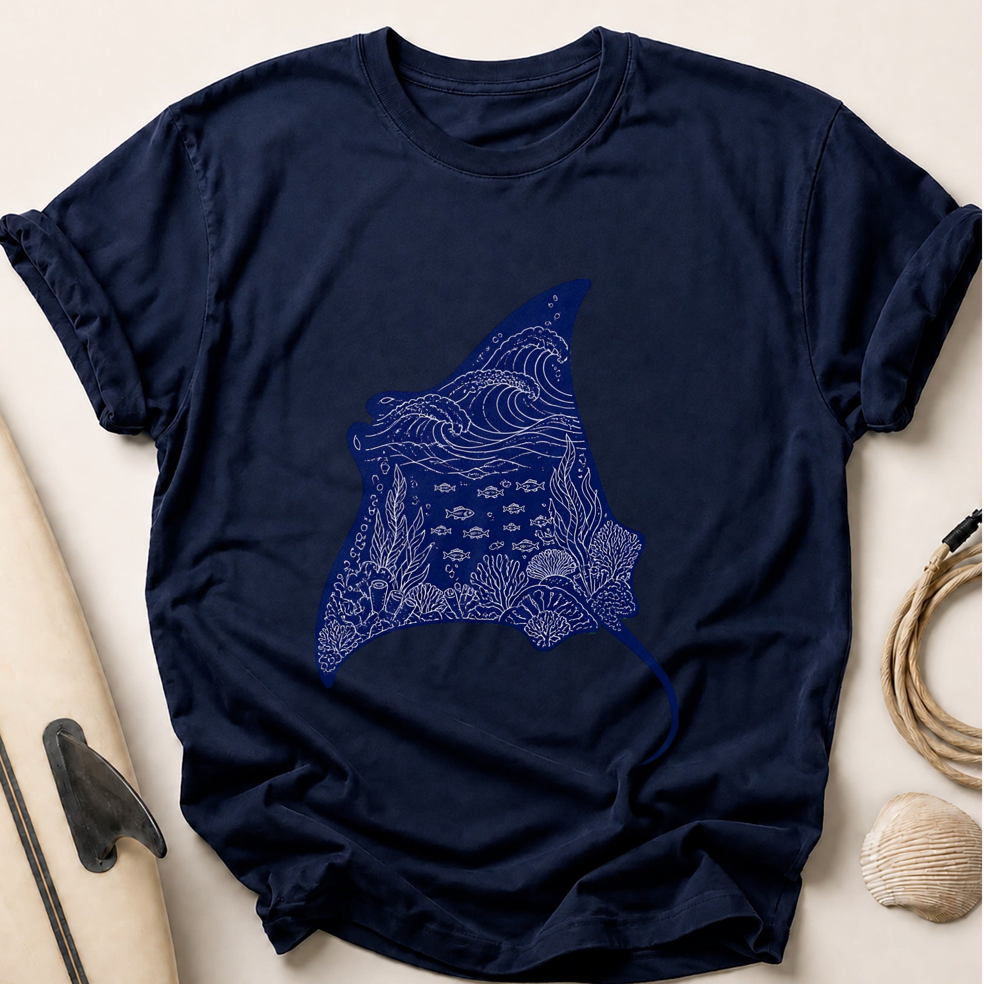 Manta Ray Ocean Marine Aquatic Tee - Navy
