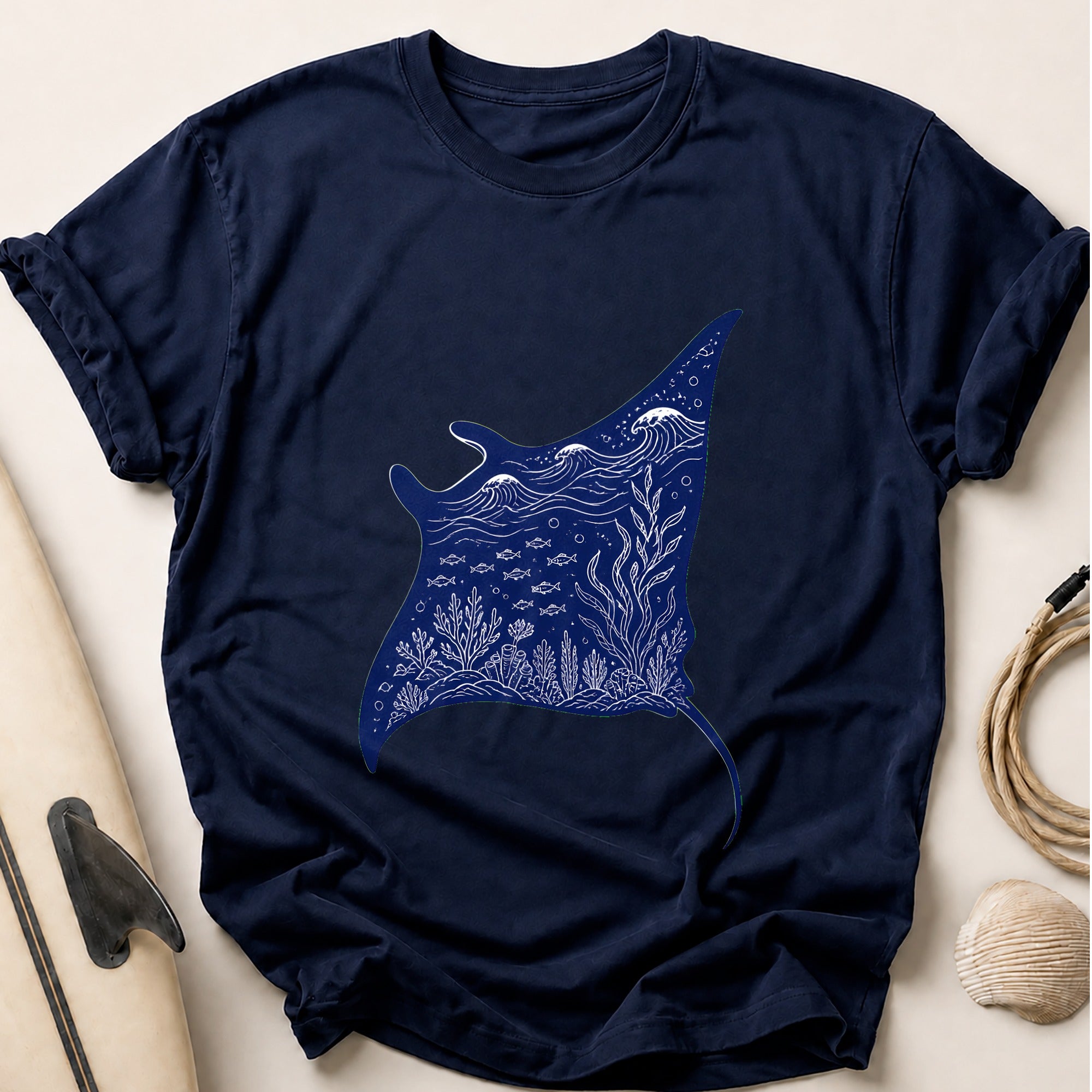 Manta Ray Ocean Marine Wildlife Tee - Navy