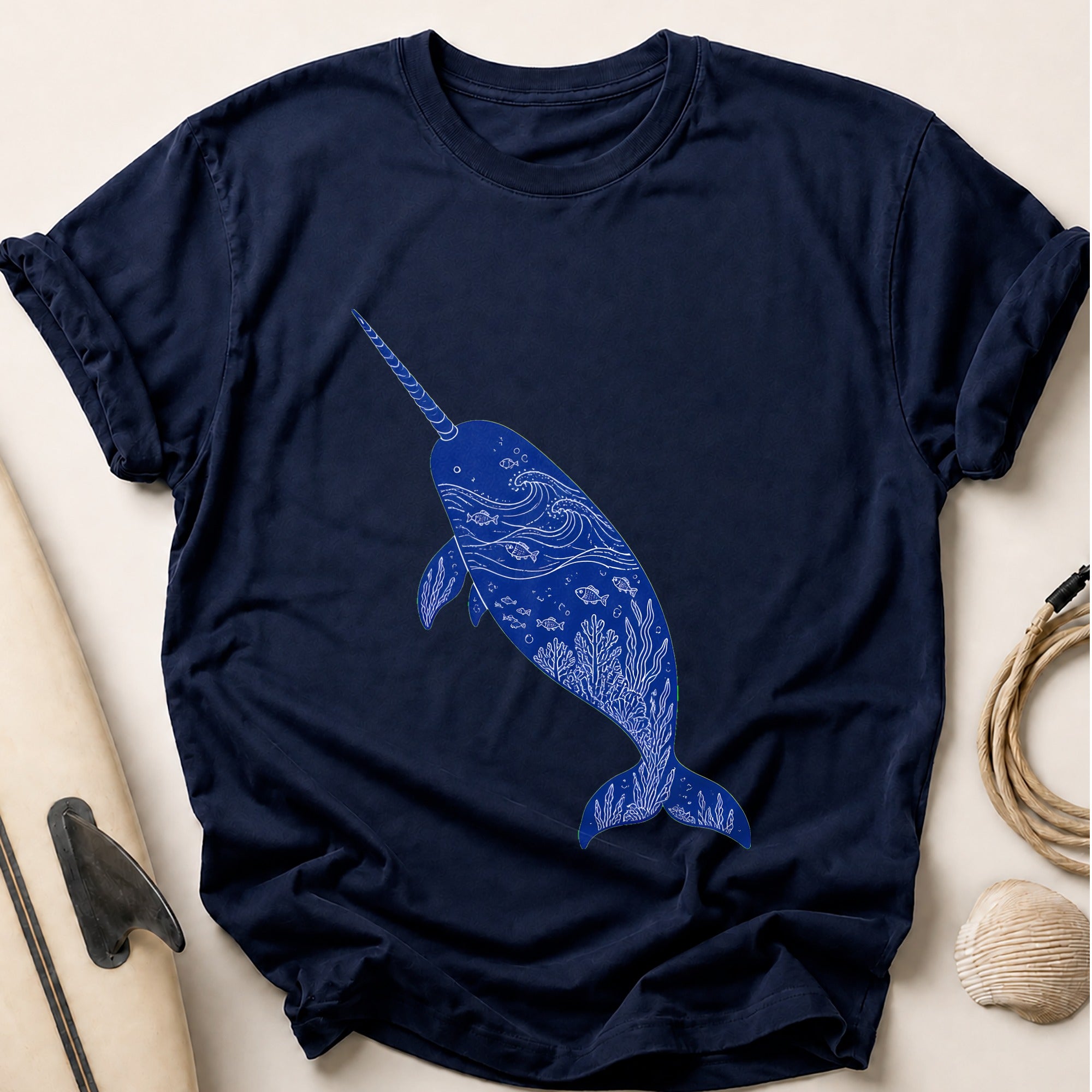Narwhal Ocean Marine Wildlife Tee - Navy