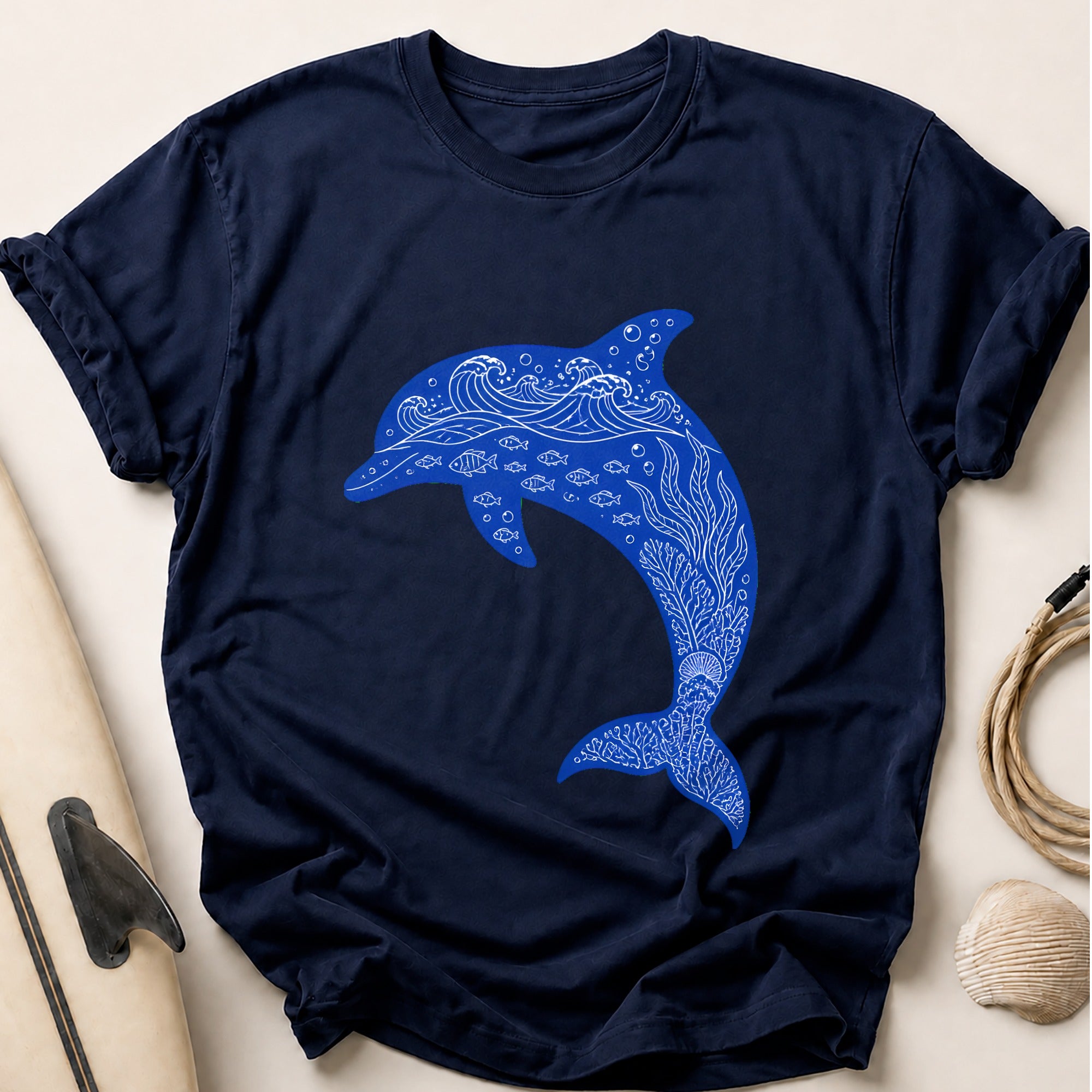 Ocean Whale Marine Animal Bright Tee - Navy