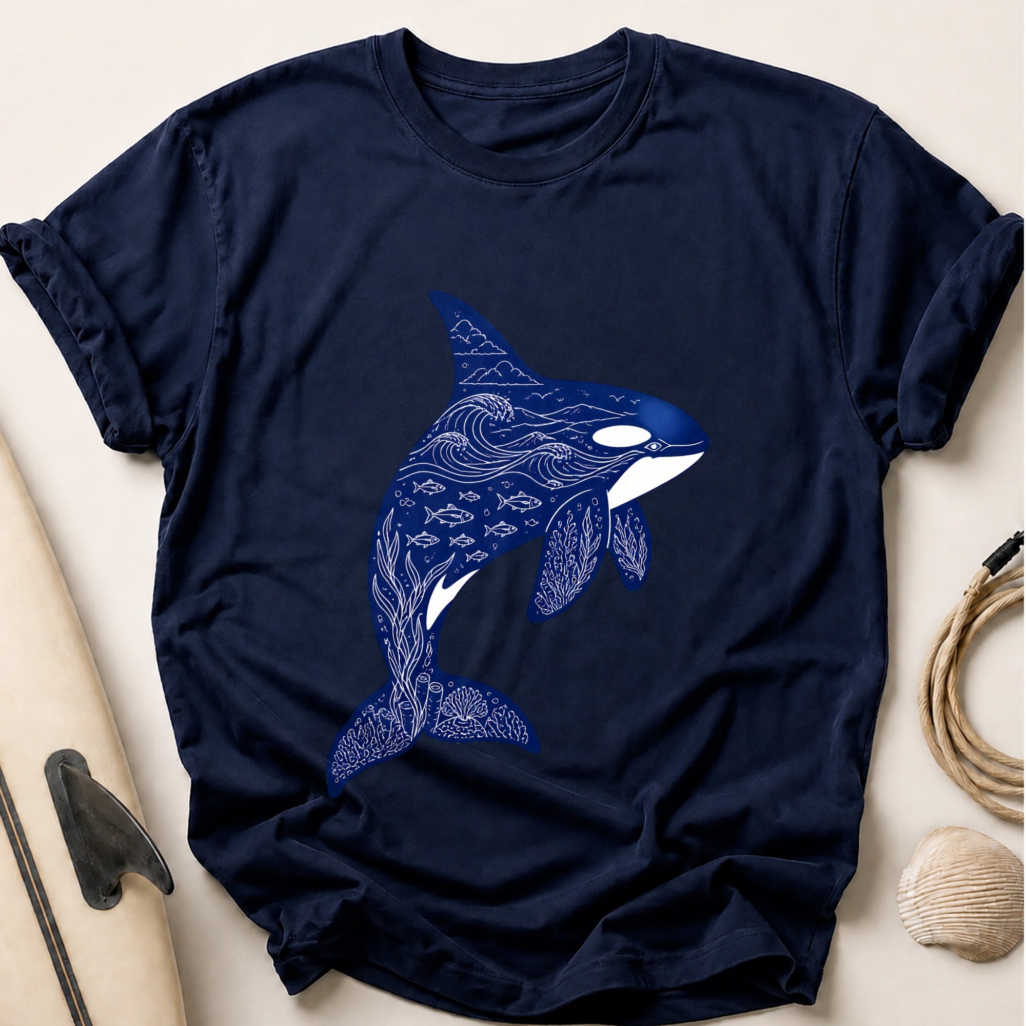 Orca Whale Ocean Marine Wildlife Tee - Navy