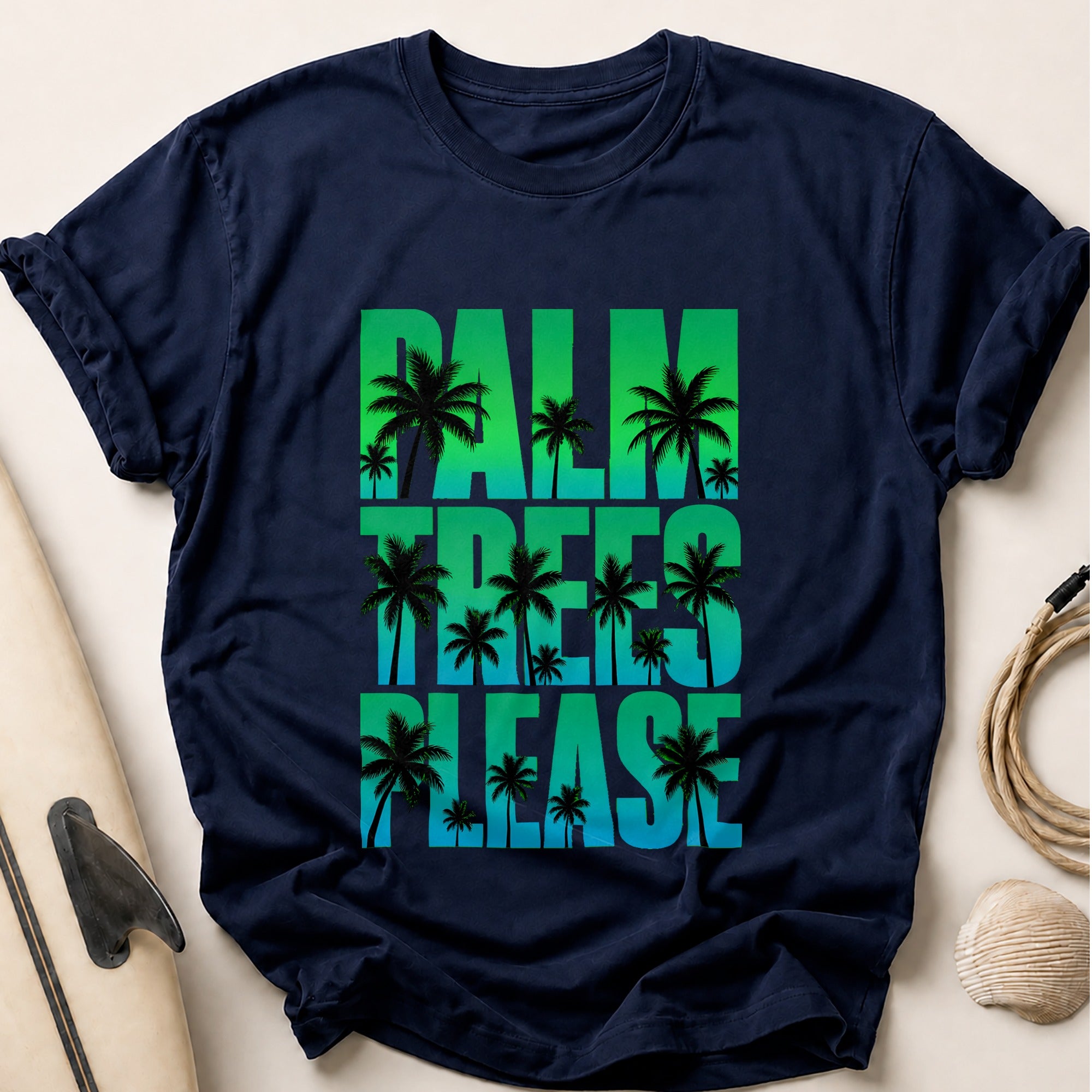 Palm Island Vibes Tropical Summer Funny Tee - Navy
