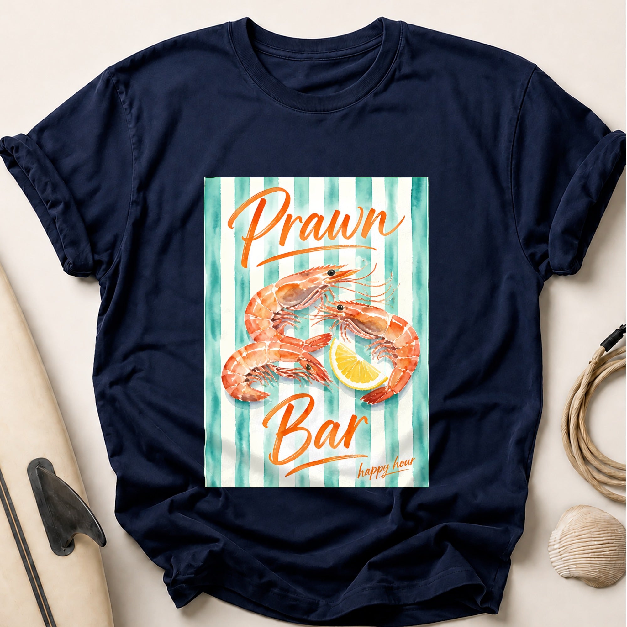 Prawn Bar Happy Hour Seafood Restaurant Tee - Navy