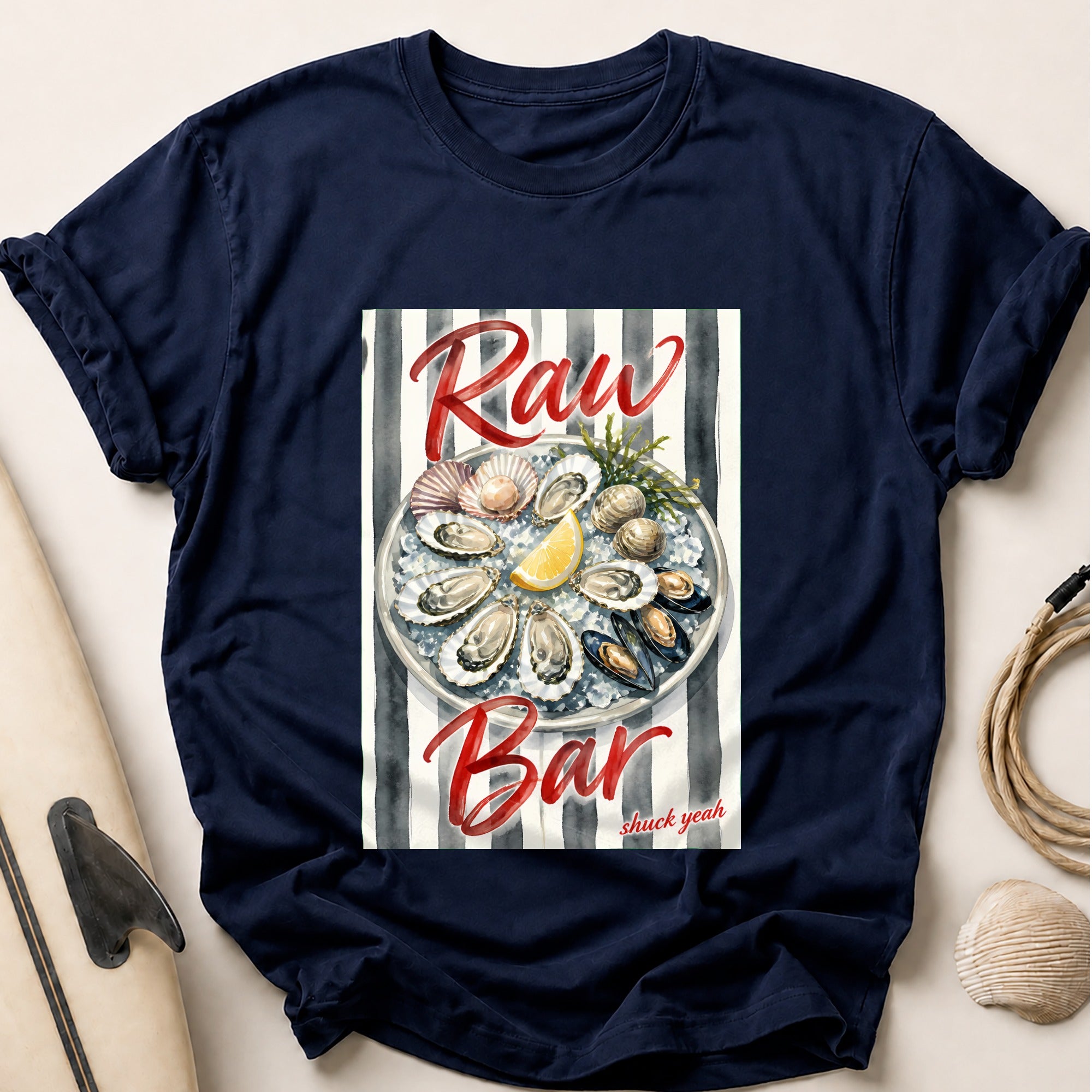 Raw Bar Shuck Yeah Oyster Seafood Funny Tee - Navy