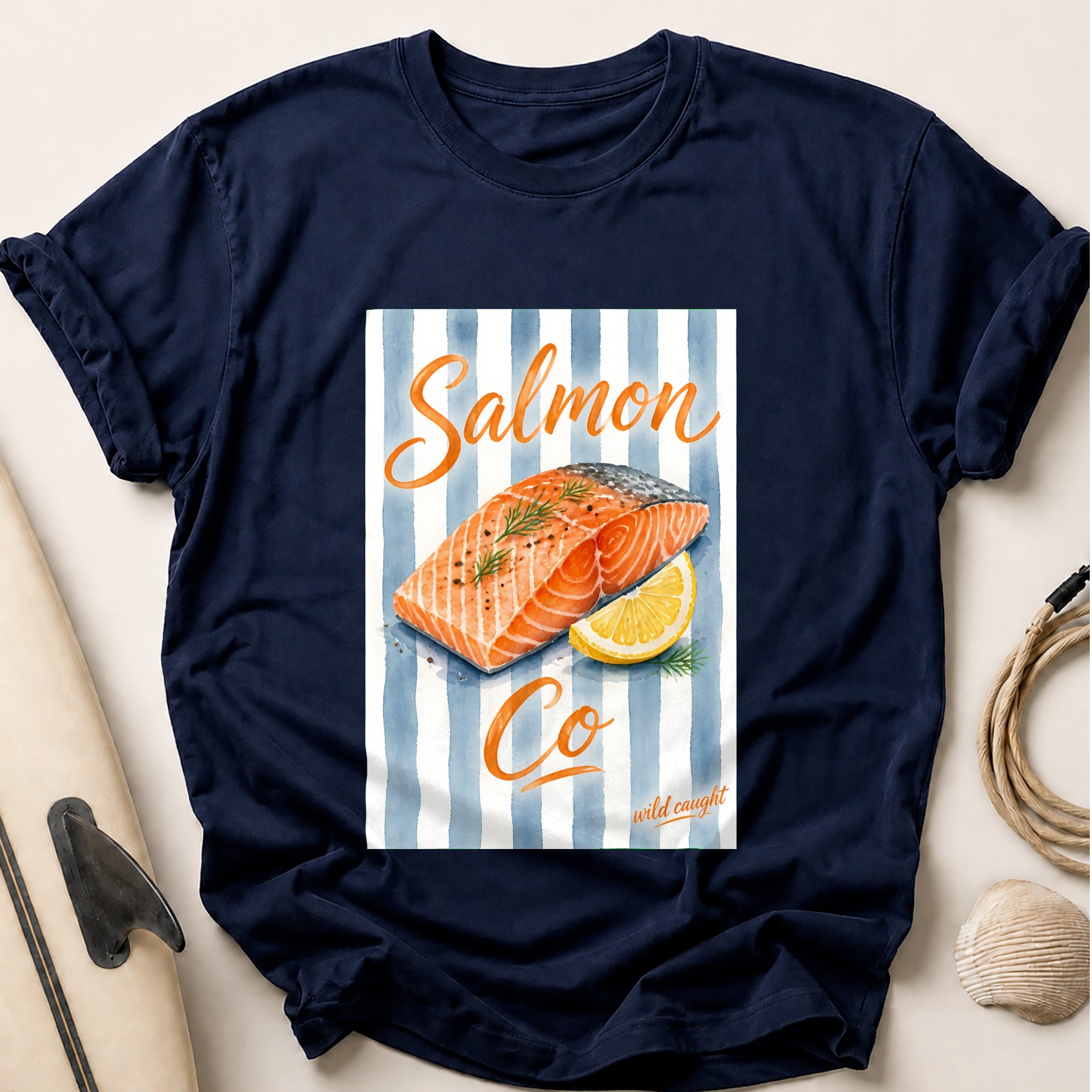 Salmon Co Wild Caught Seafood Cooking Tee - Navy
