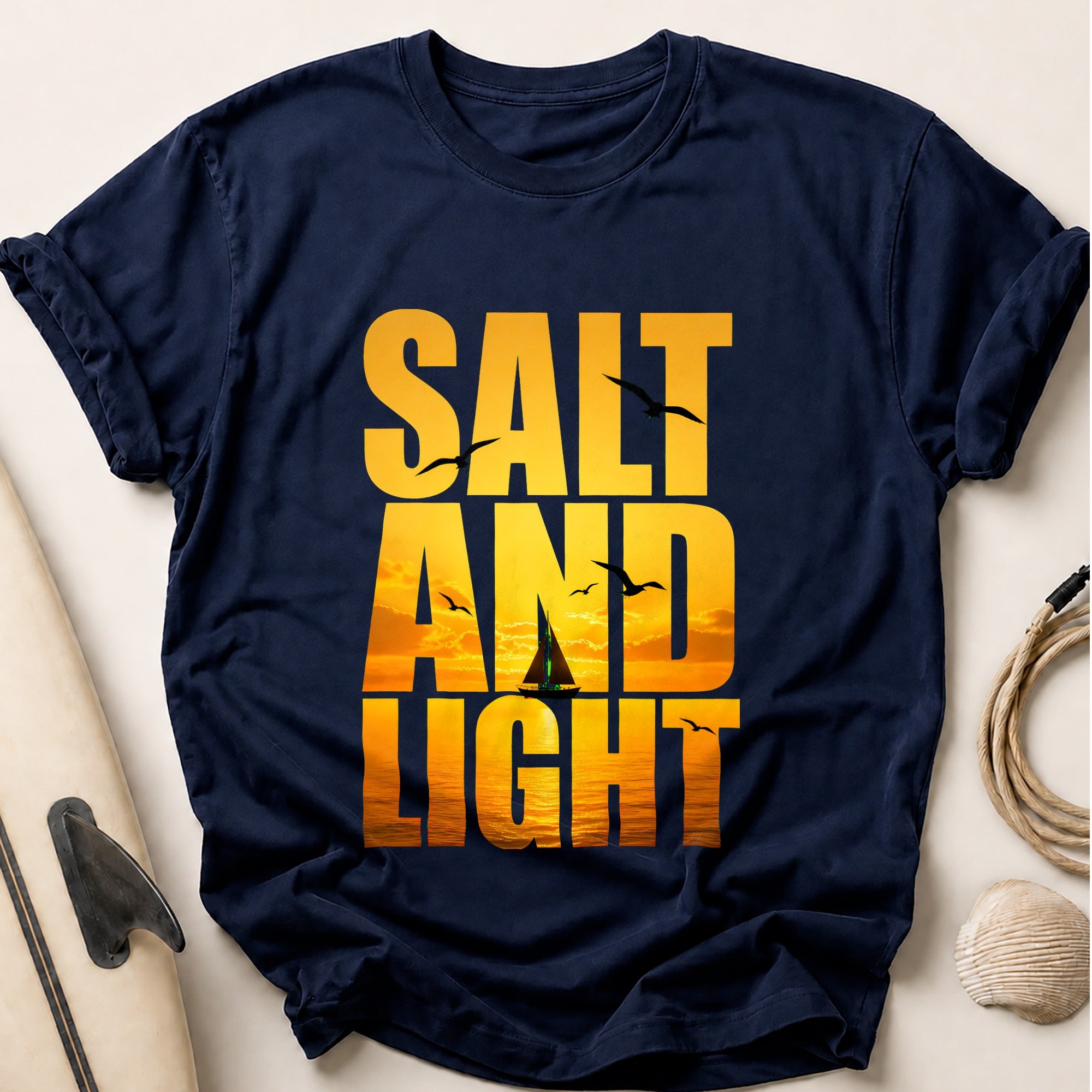 Salt and Light Sailboat Ocean Sunset Tee - Navy