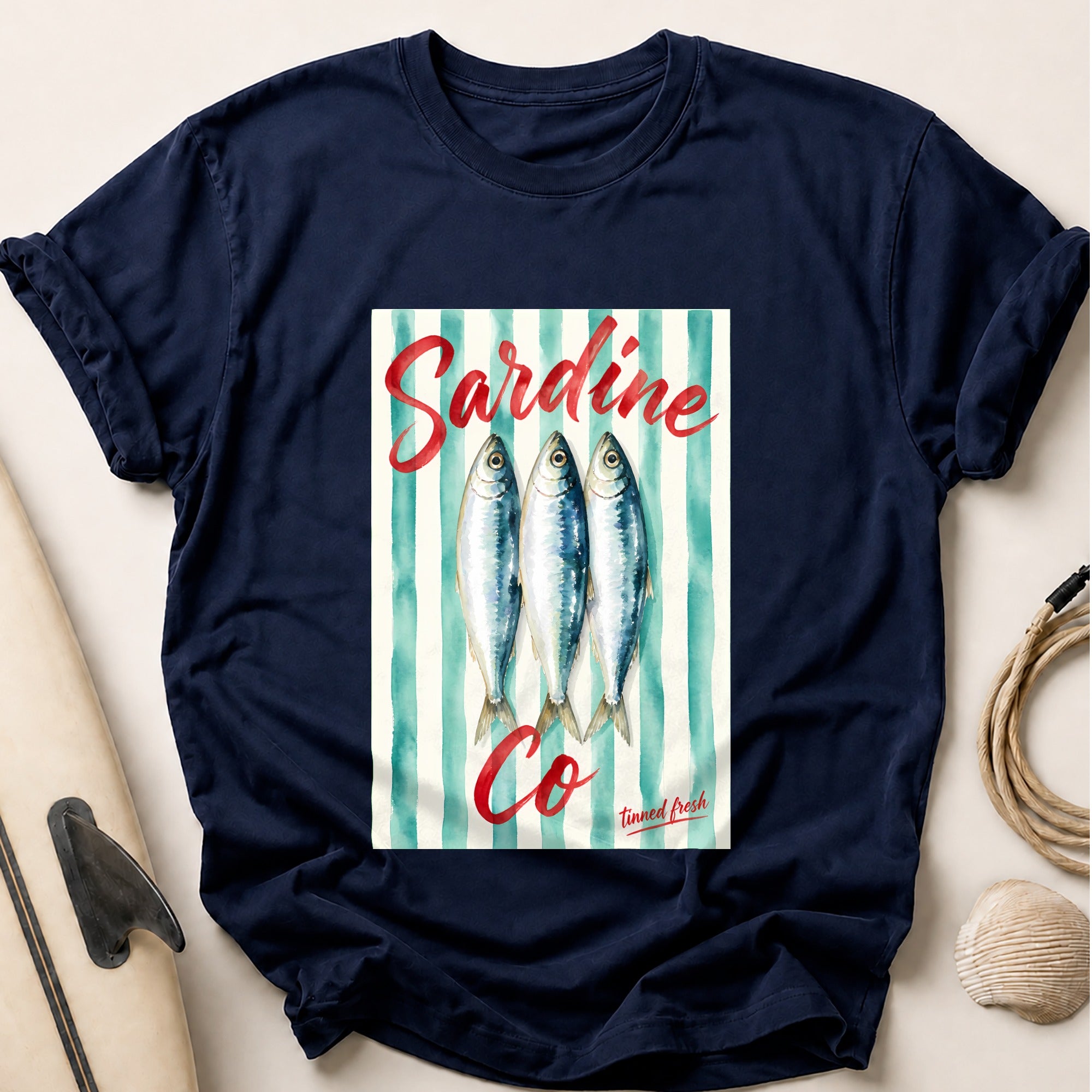 Sardine Co Tinned Fresh Fishing Seafood Tee - Navy