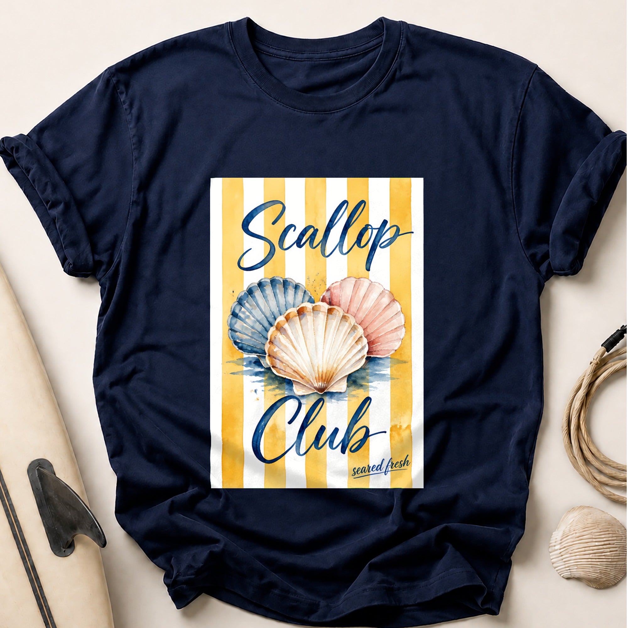 Scallop Club Scared Fresh Seafood Coastal Tee - Navy