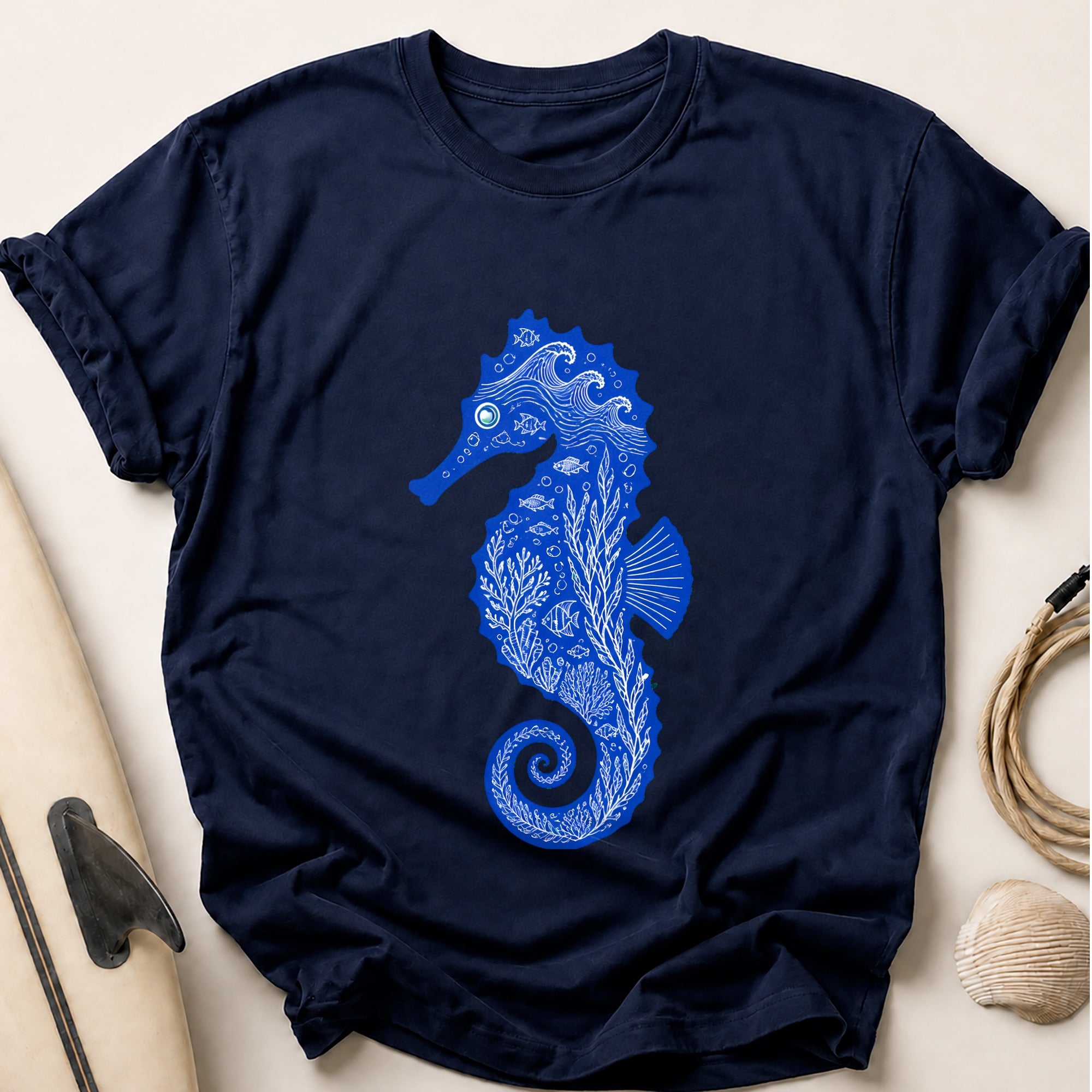 Seahorse Ocean Marine Life Tee - Navy