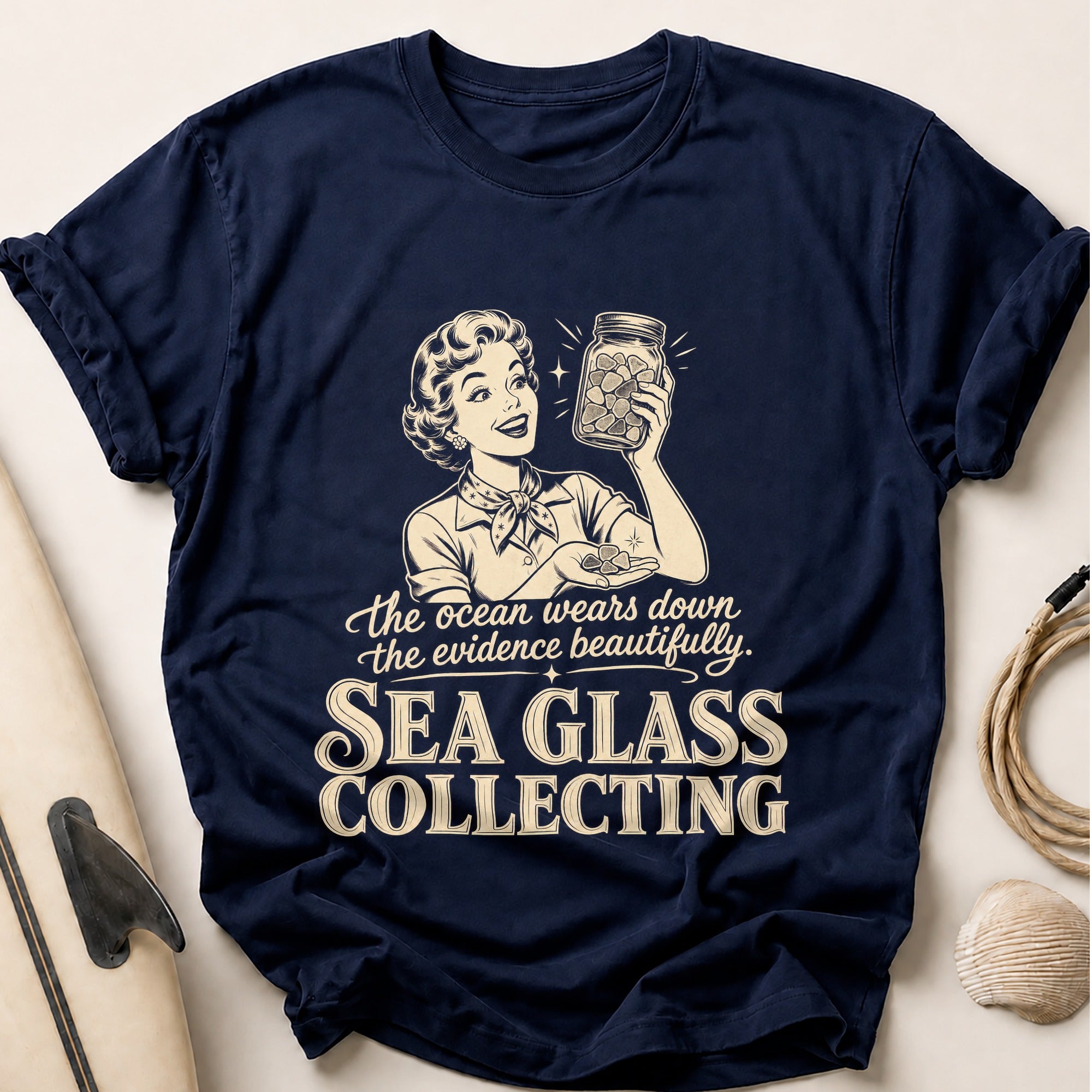 SEA GLASS COLLECTING Tee - Navy