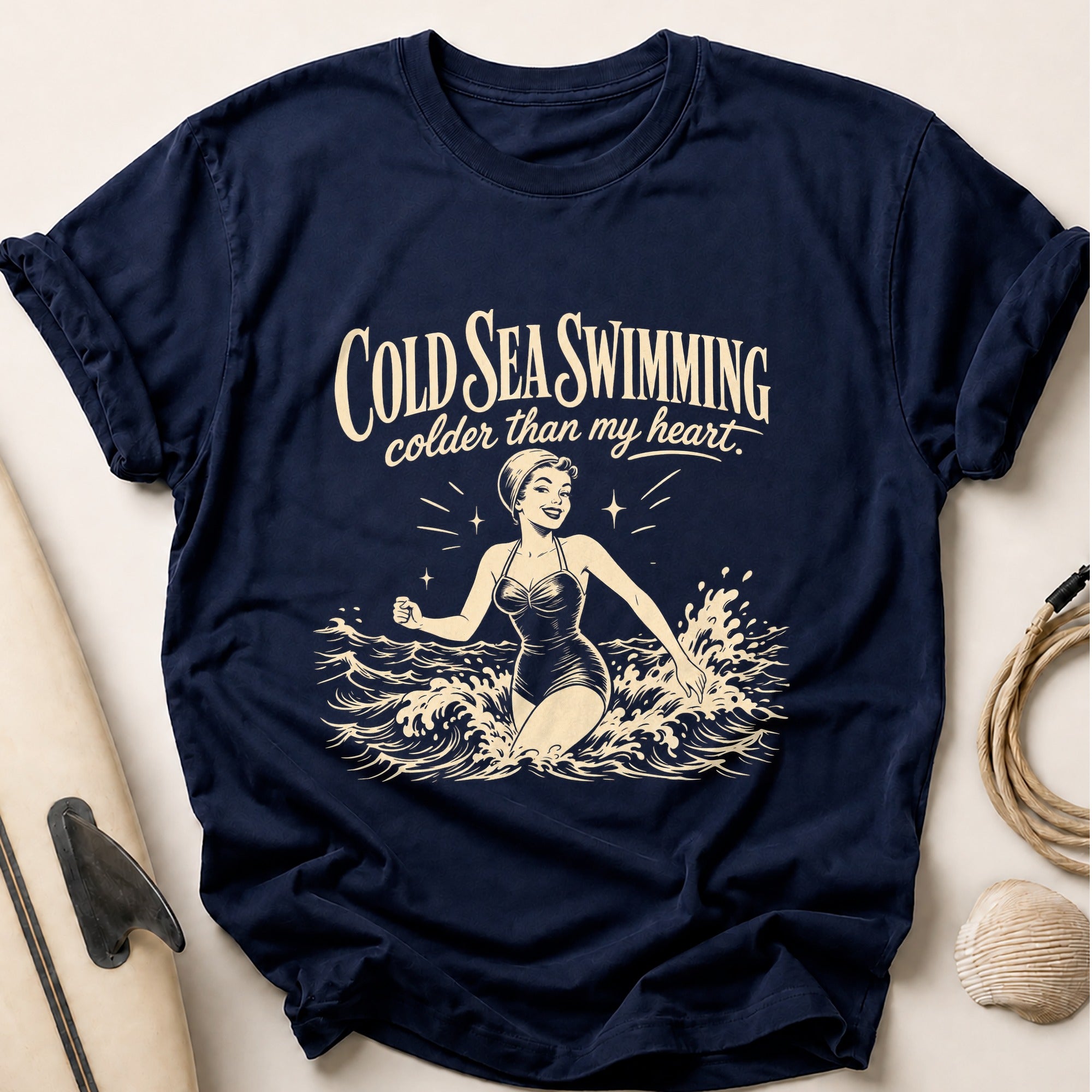 COLD SEA SWIMMING Tee - Navy