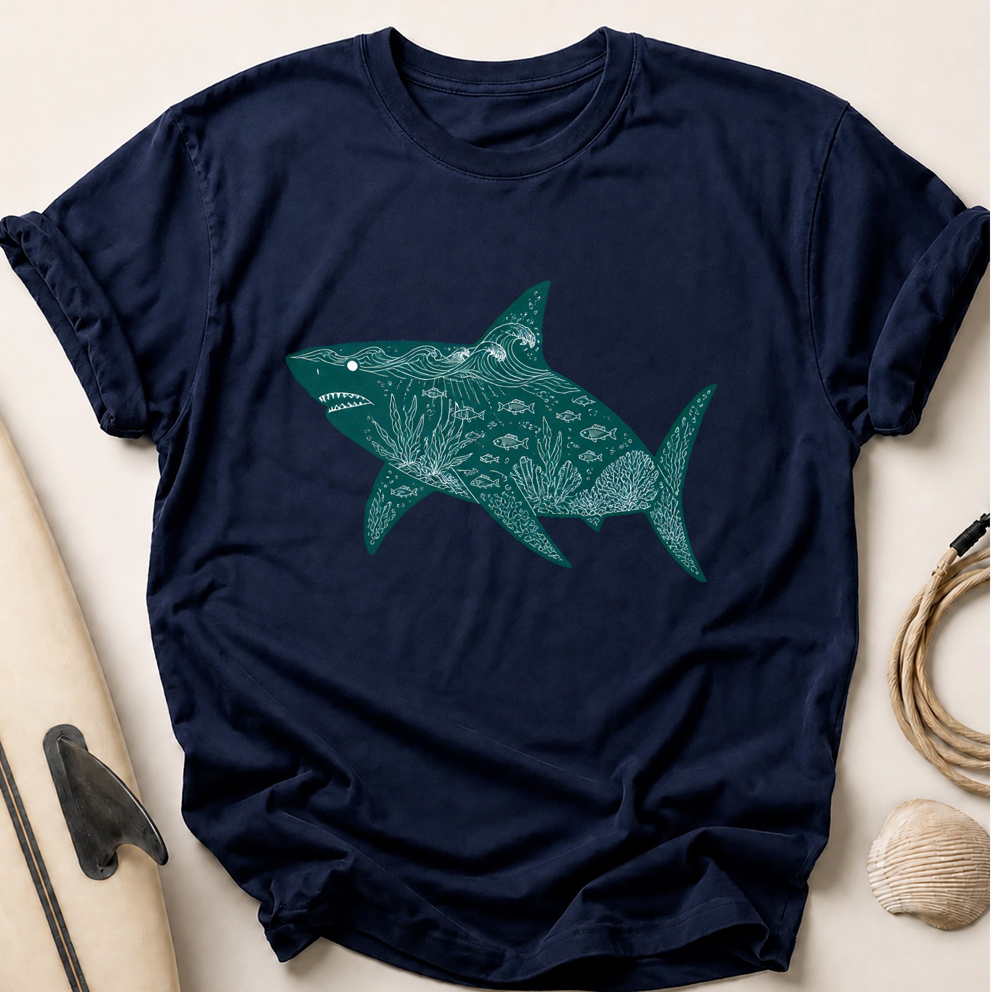 Shark Ocean Sea Life Marine Tee - Navy