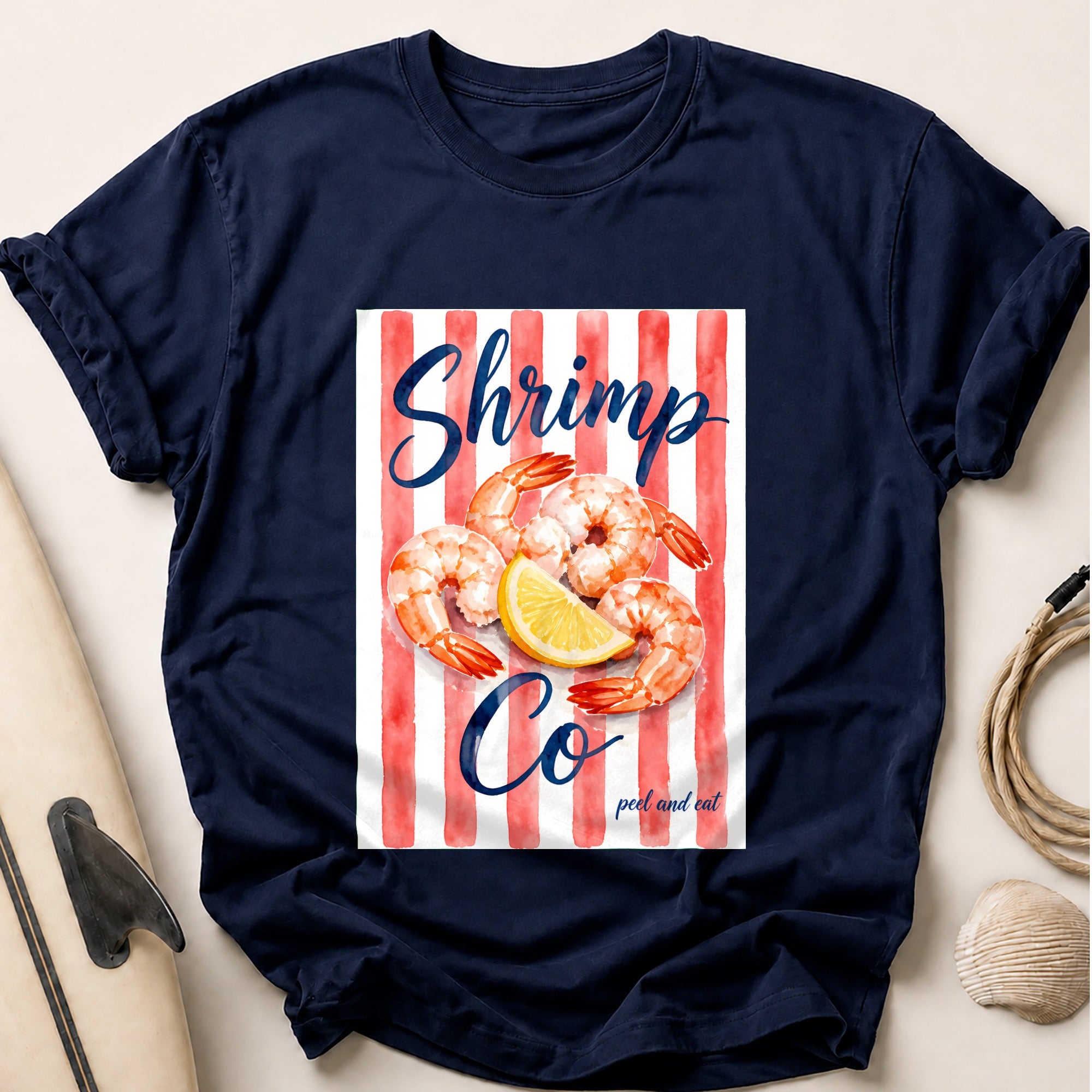 Shrimp Co Peel and Eat Seafood Funny Tee - Navy