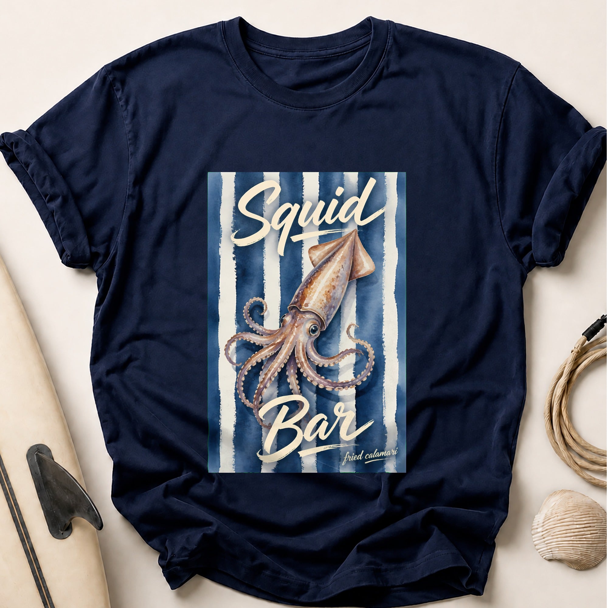 Squid Bar Fried Calamari Seafood Restaurant Funny Tee - Navy