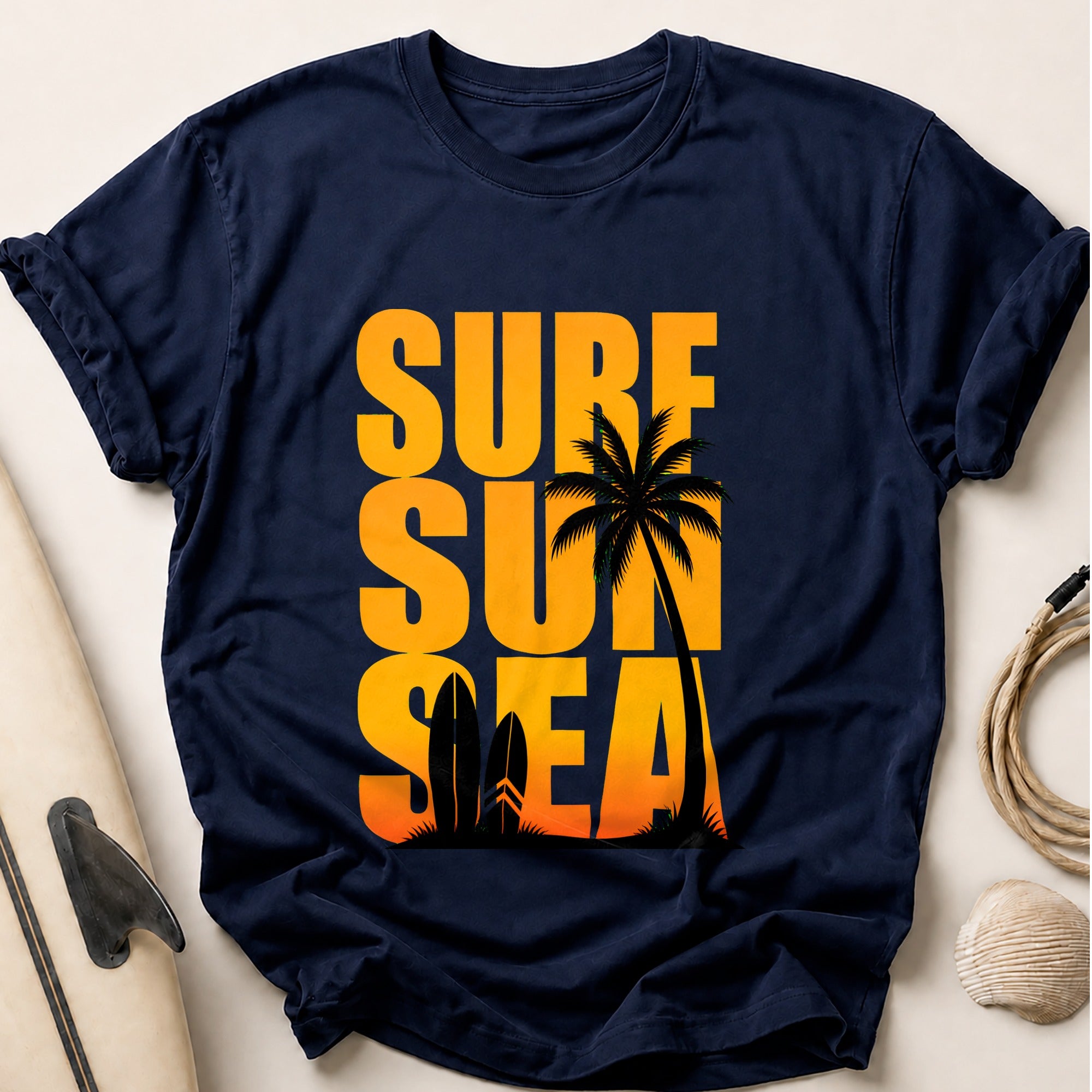Surf Sun Sea Beach Tropical Tee - Navy