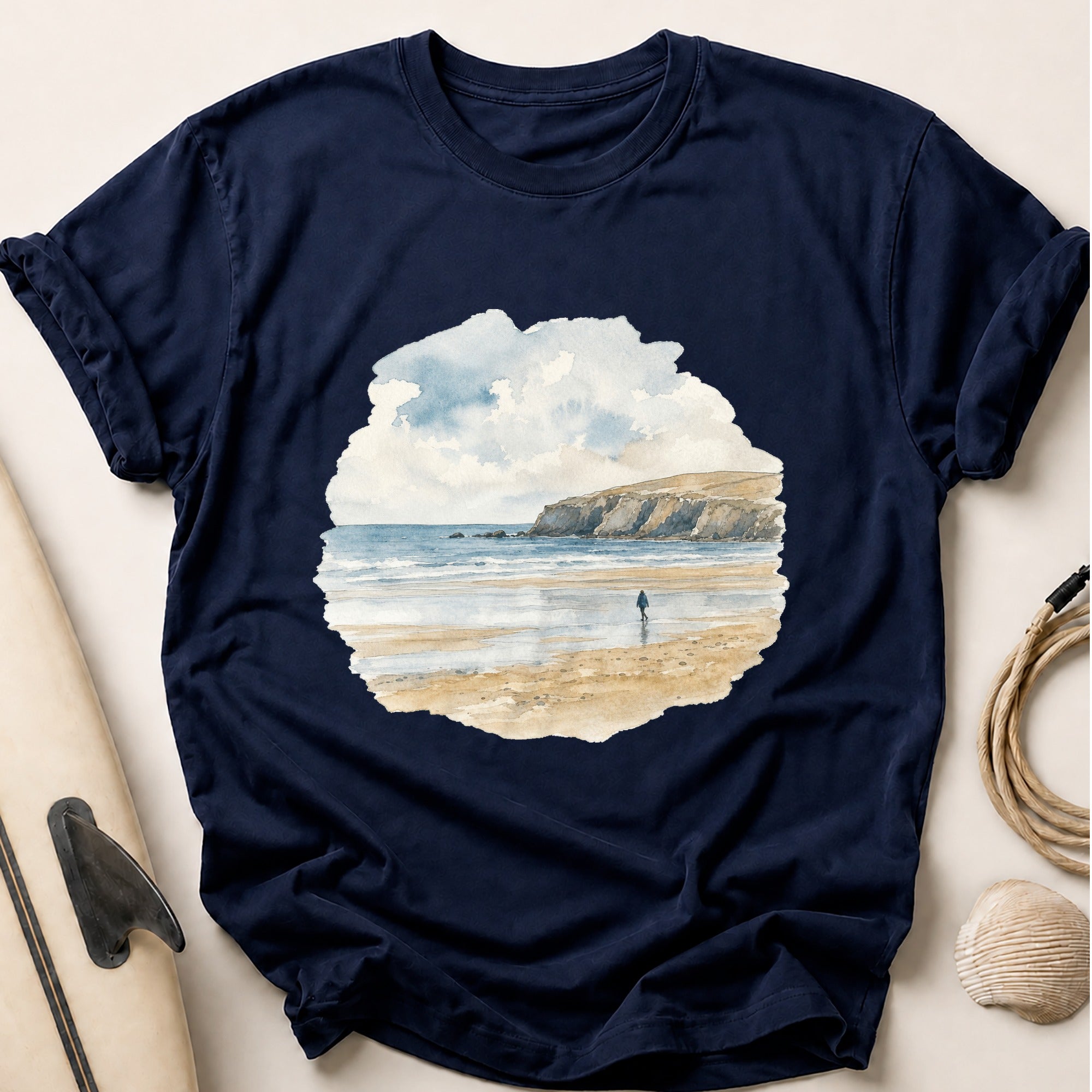 Watercolour Beach Bands Tee - Navy