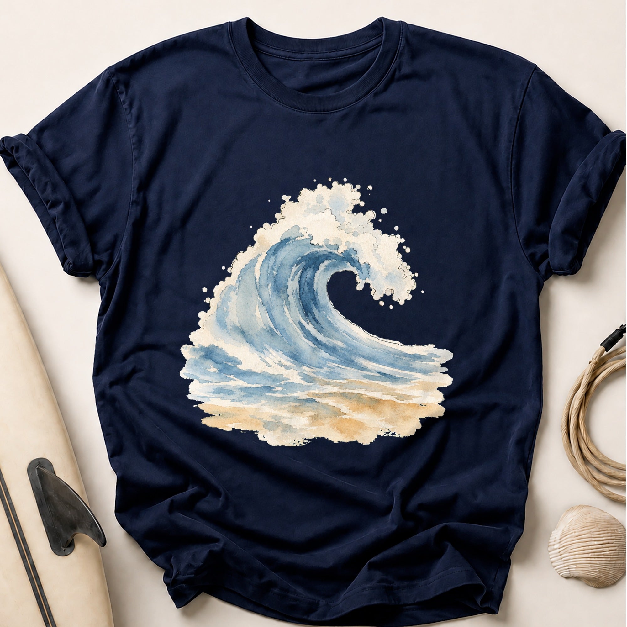 Watercolour Lone Wave Tee - Navy