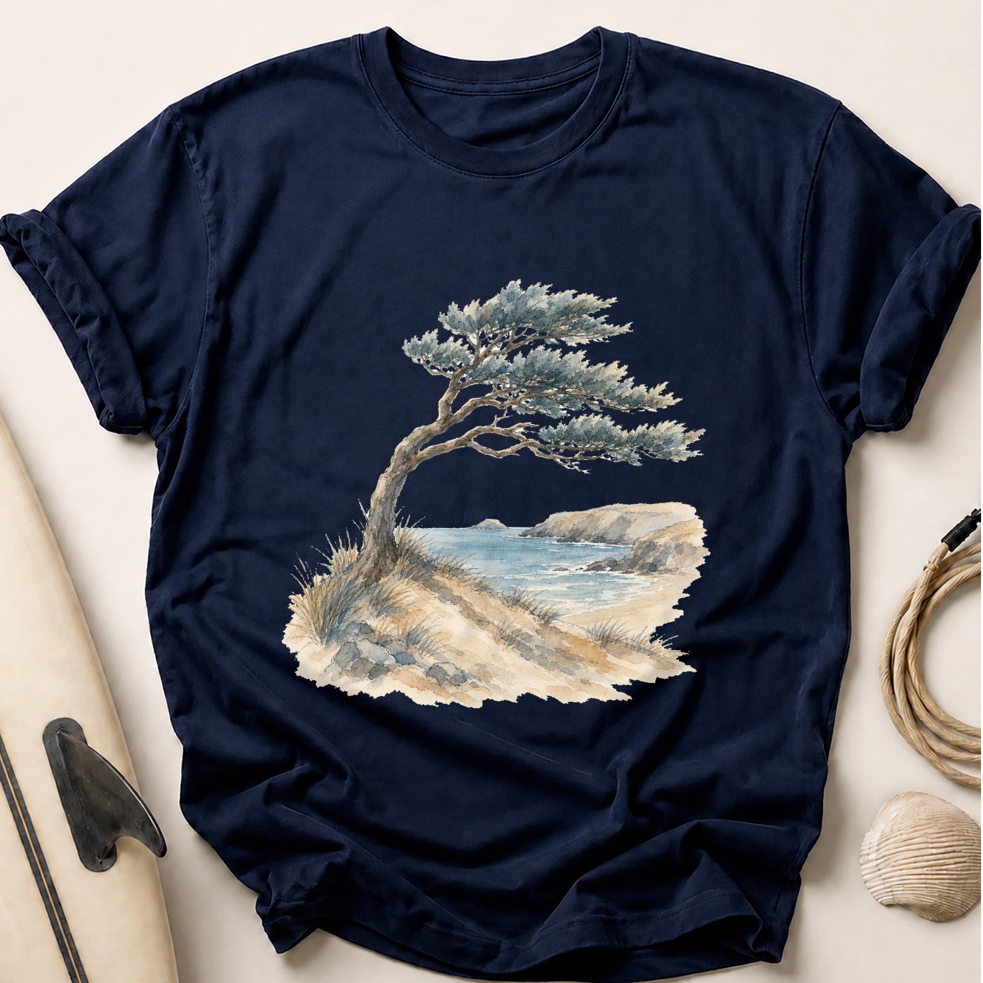 Watercolour Windswept Pine Tee - Navy