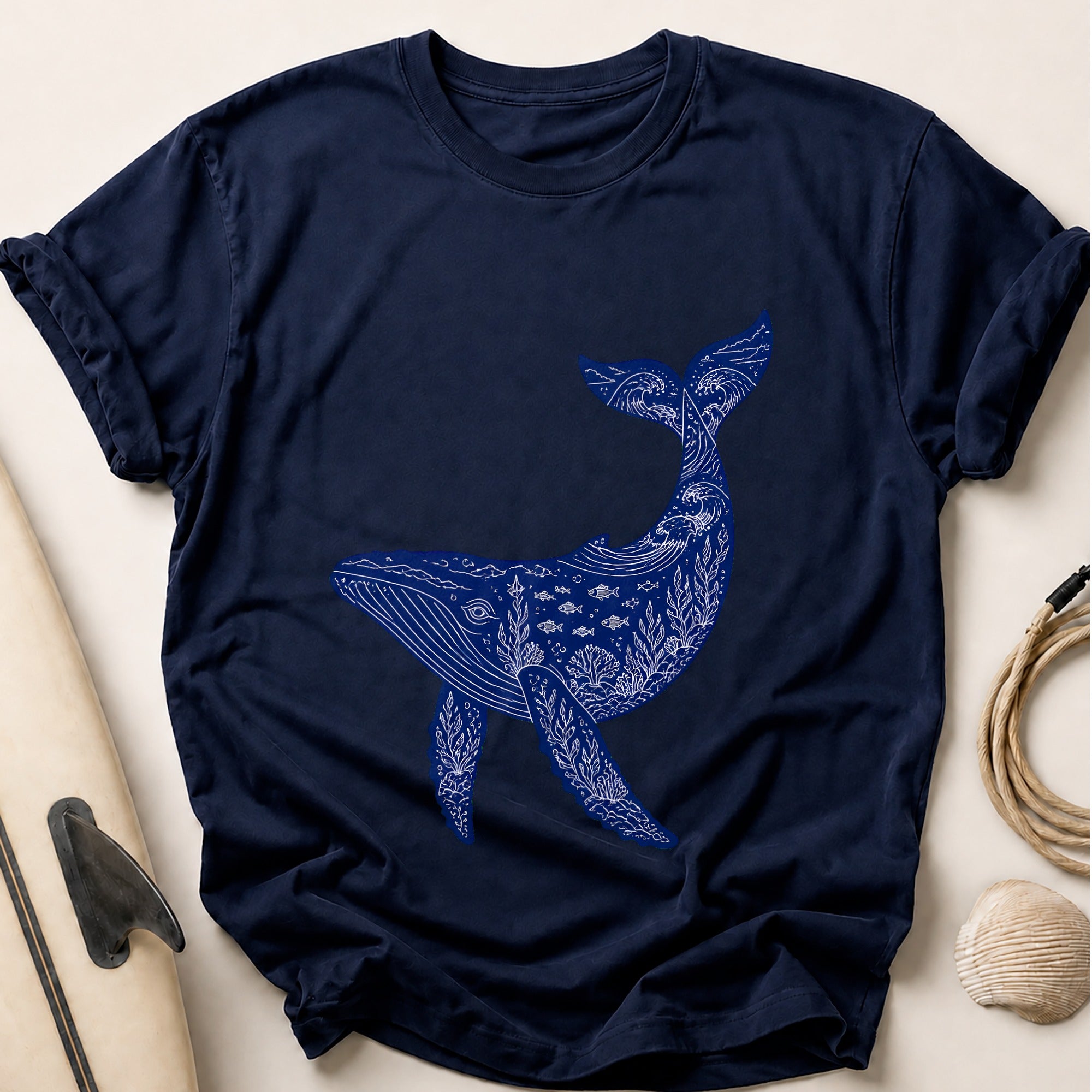 Whale Ocean Marine Animals Tee - Navy