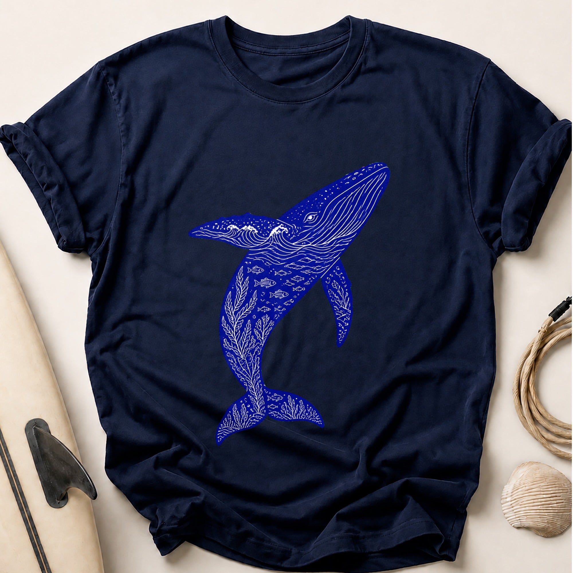 Whale Ocean Marine Art Tee - Navy