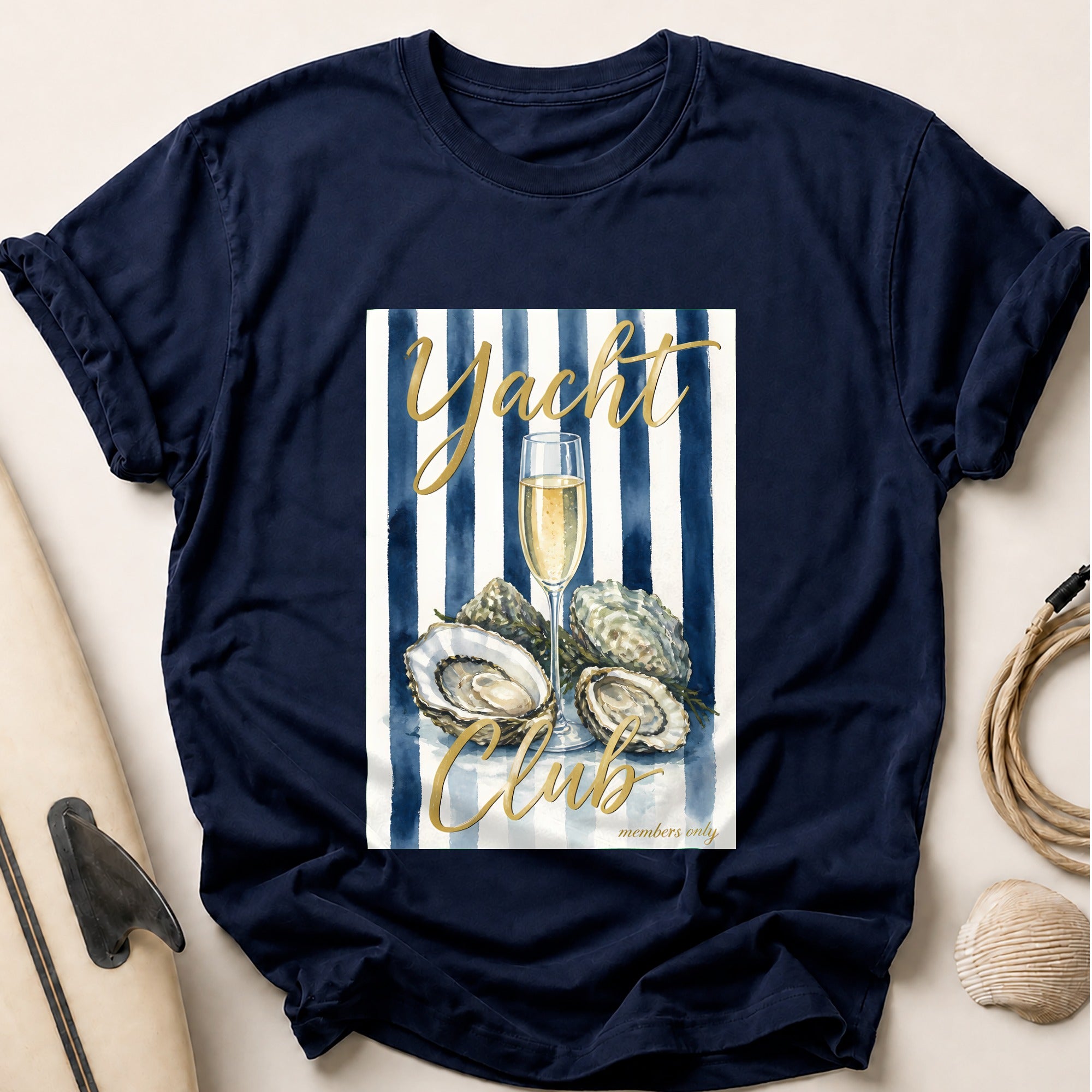 Yacht Club Champagne Oysters Members Tee - Navy