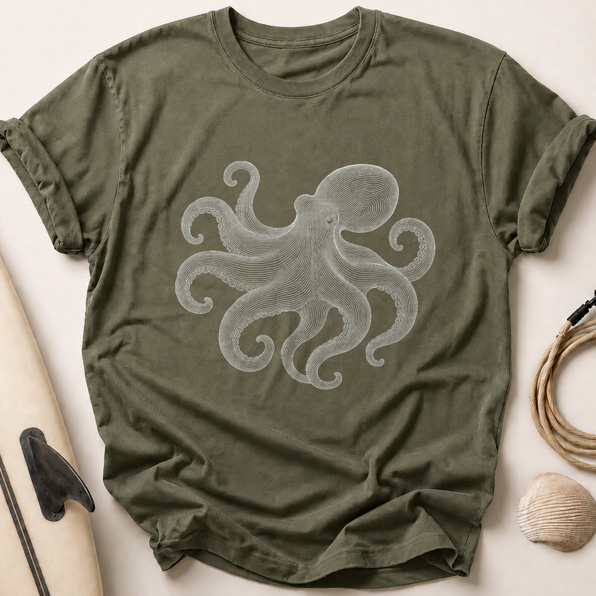 Flowing Octopus Tee - Olive