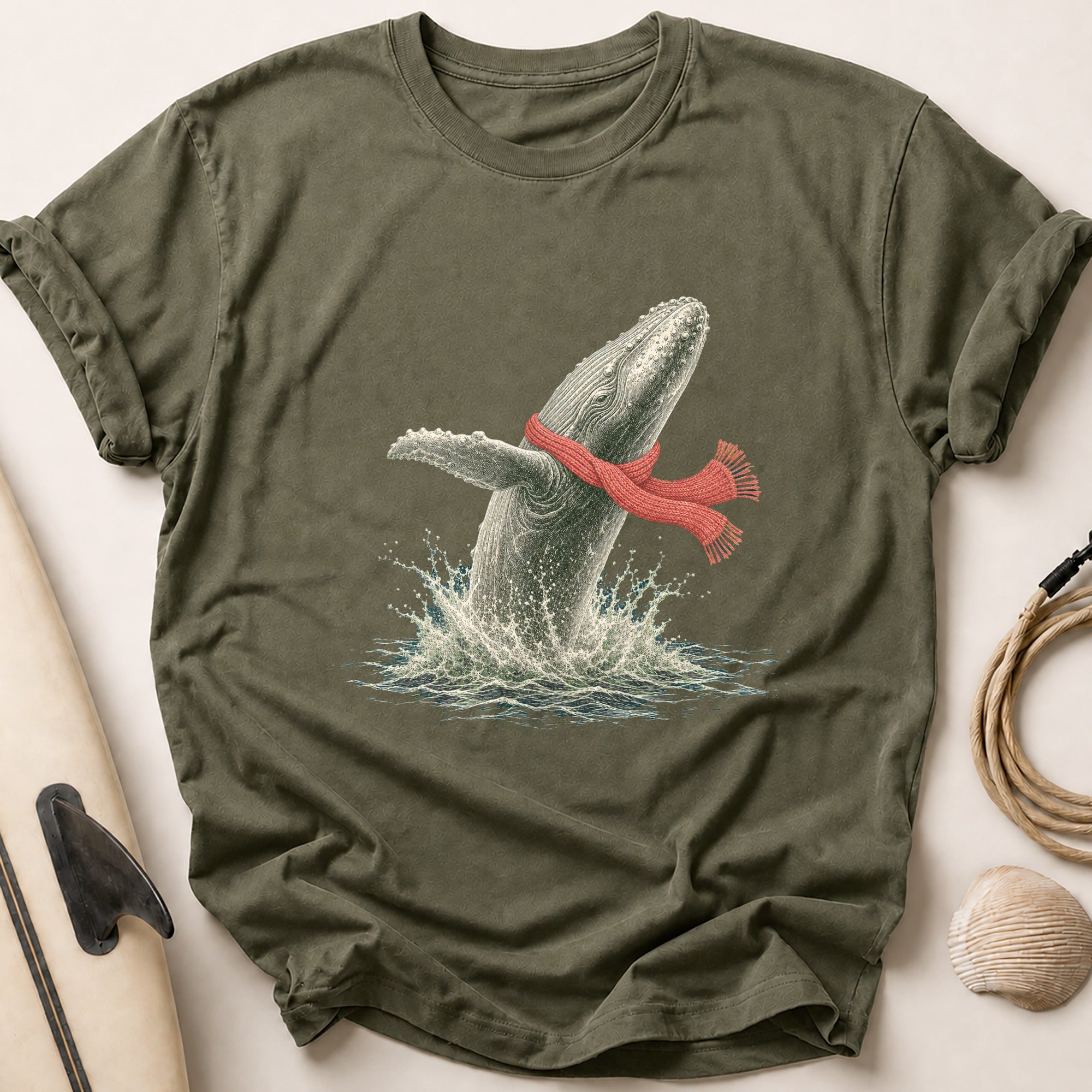 Humpback Whale Breaching Tee - Olive
