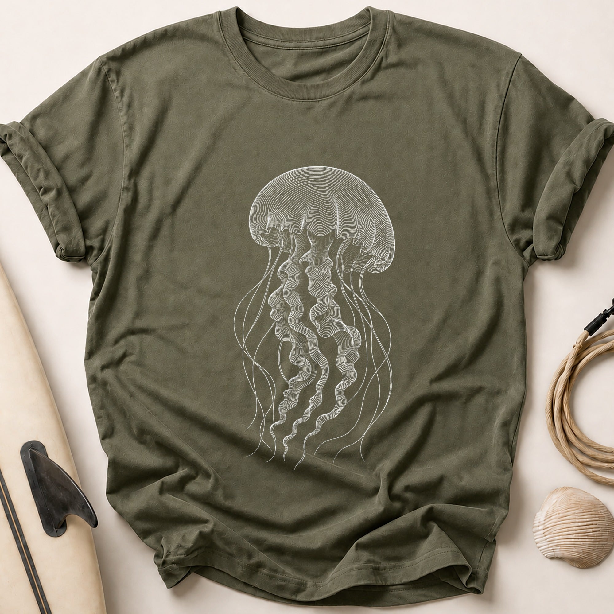 Drifting Jellyfish With Long Tentacles Tee - Olive