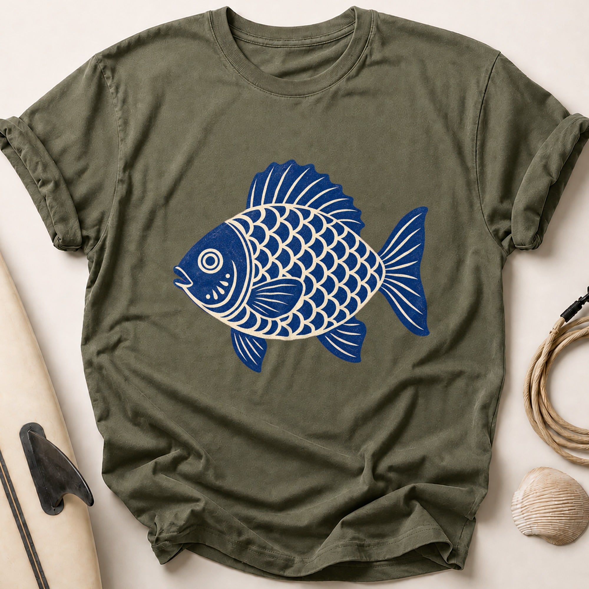 Stylised Fish Tee - Olive