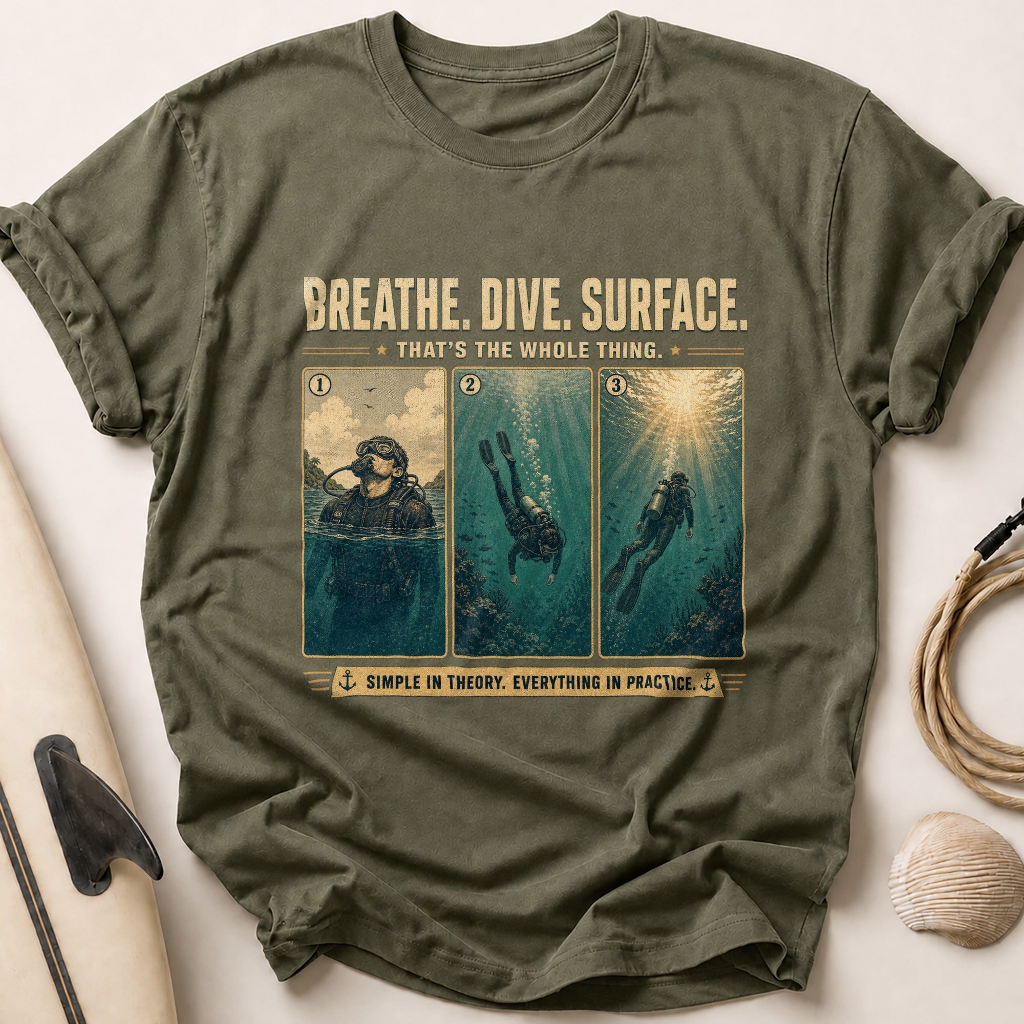 Breathe. Dive. Surface Tee - Olive
