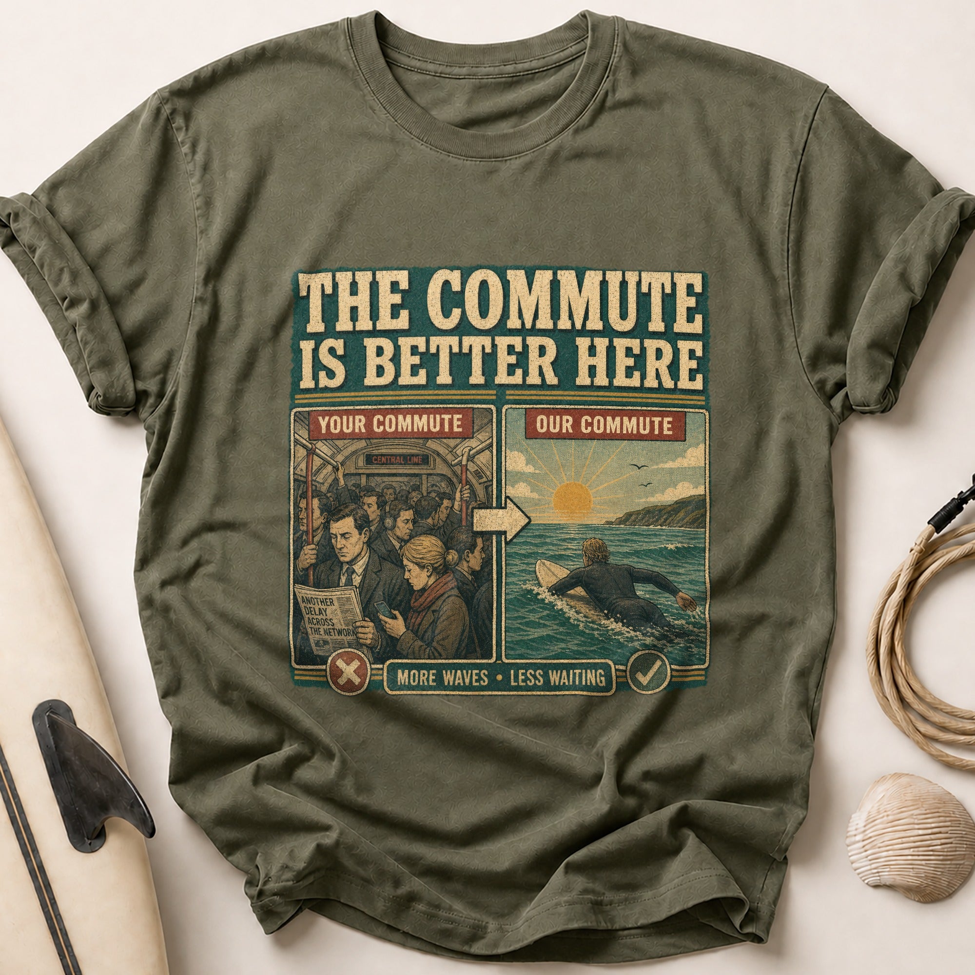 The Commute is Better Here Tee - Olive