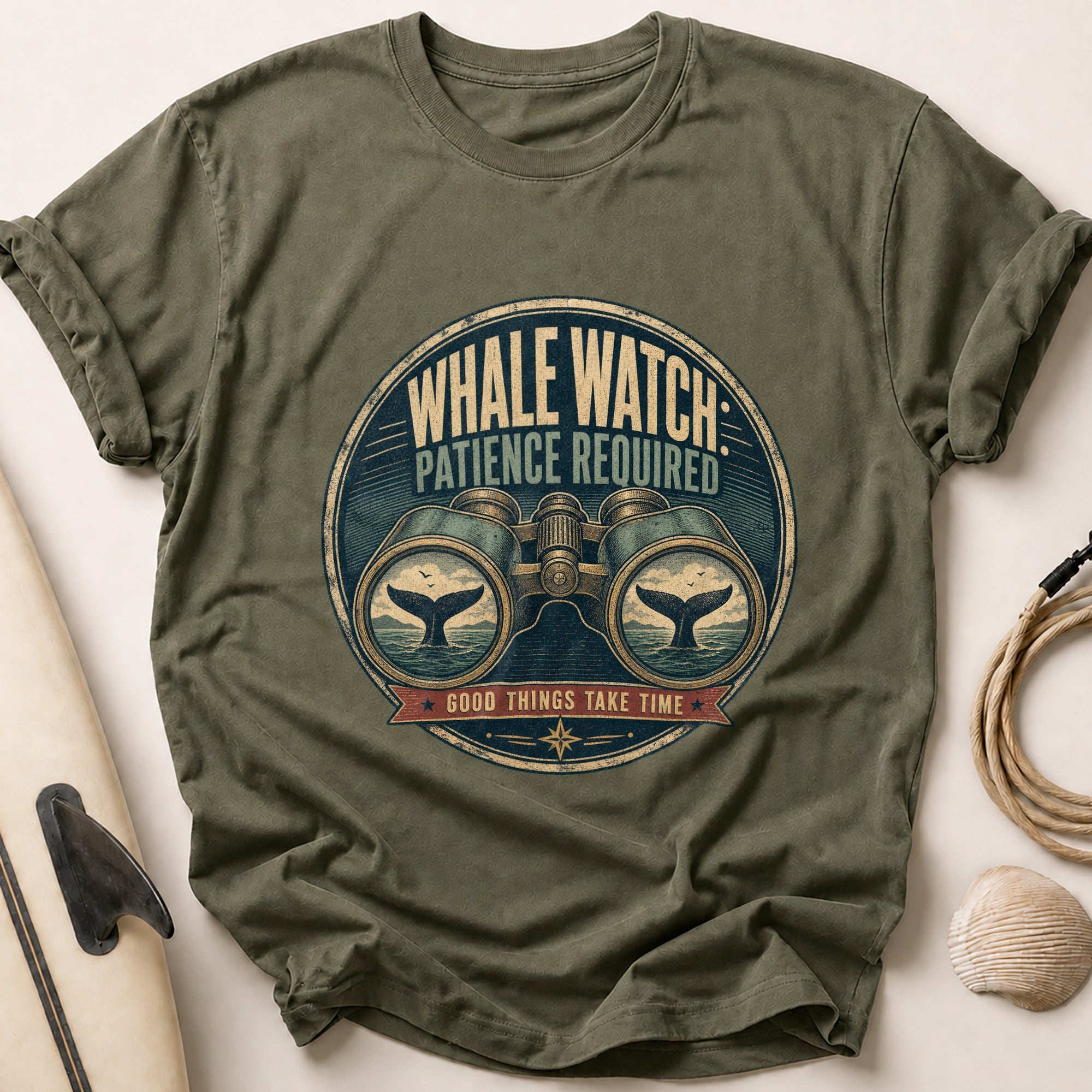 Whale Watch Patience Required Tee - Olive